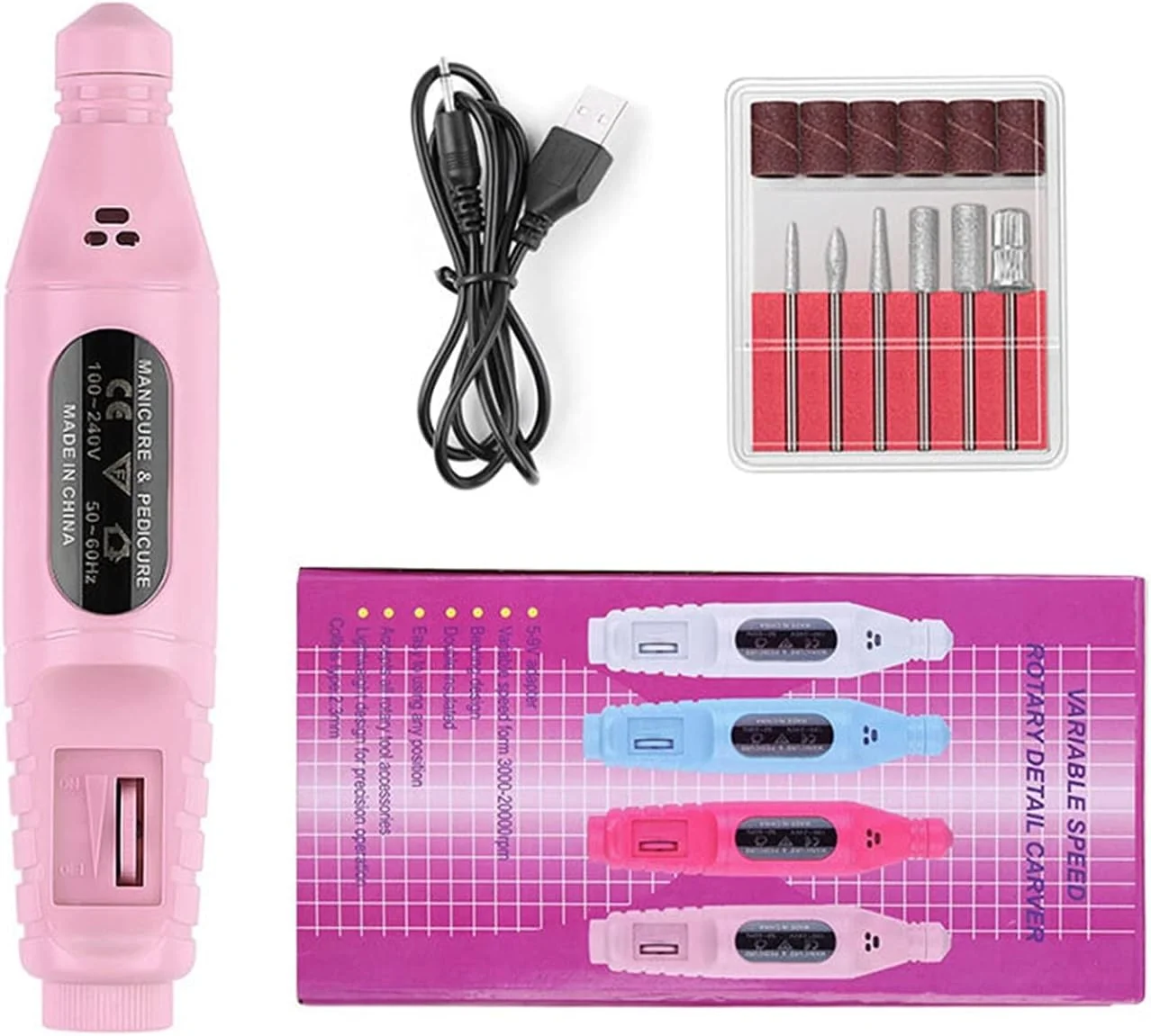 دستگاه حرفه ای سوهان ناخن، یک ست کامل، قلم مانیکور برقی با شارژ USB، قابل حمل، ابزار مانیکور و پولیش ناخن، کیت سوهان برقی ناخن (رنگ :