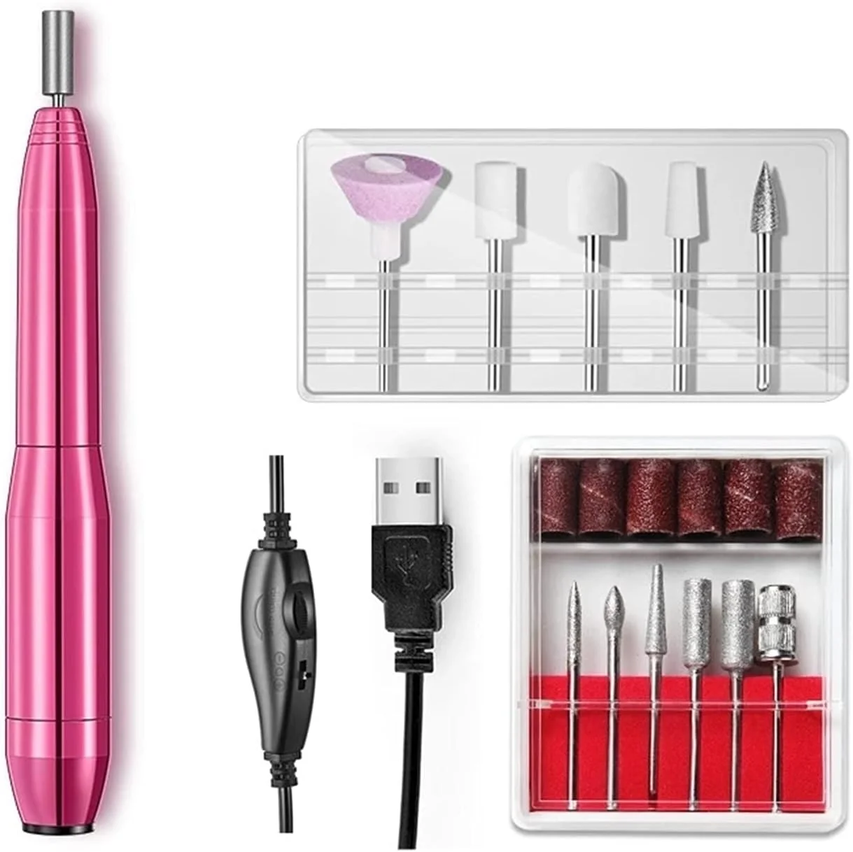 دستگاه سوهان برقی ناخن حرفه ای قابل حمل به همراه ست سر سوهان مناسب مانیکور پدیکور و طراحی ناخن، مناسب برای ژل یو وی و پولیش ناخن