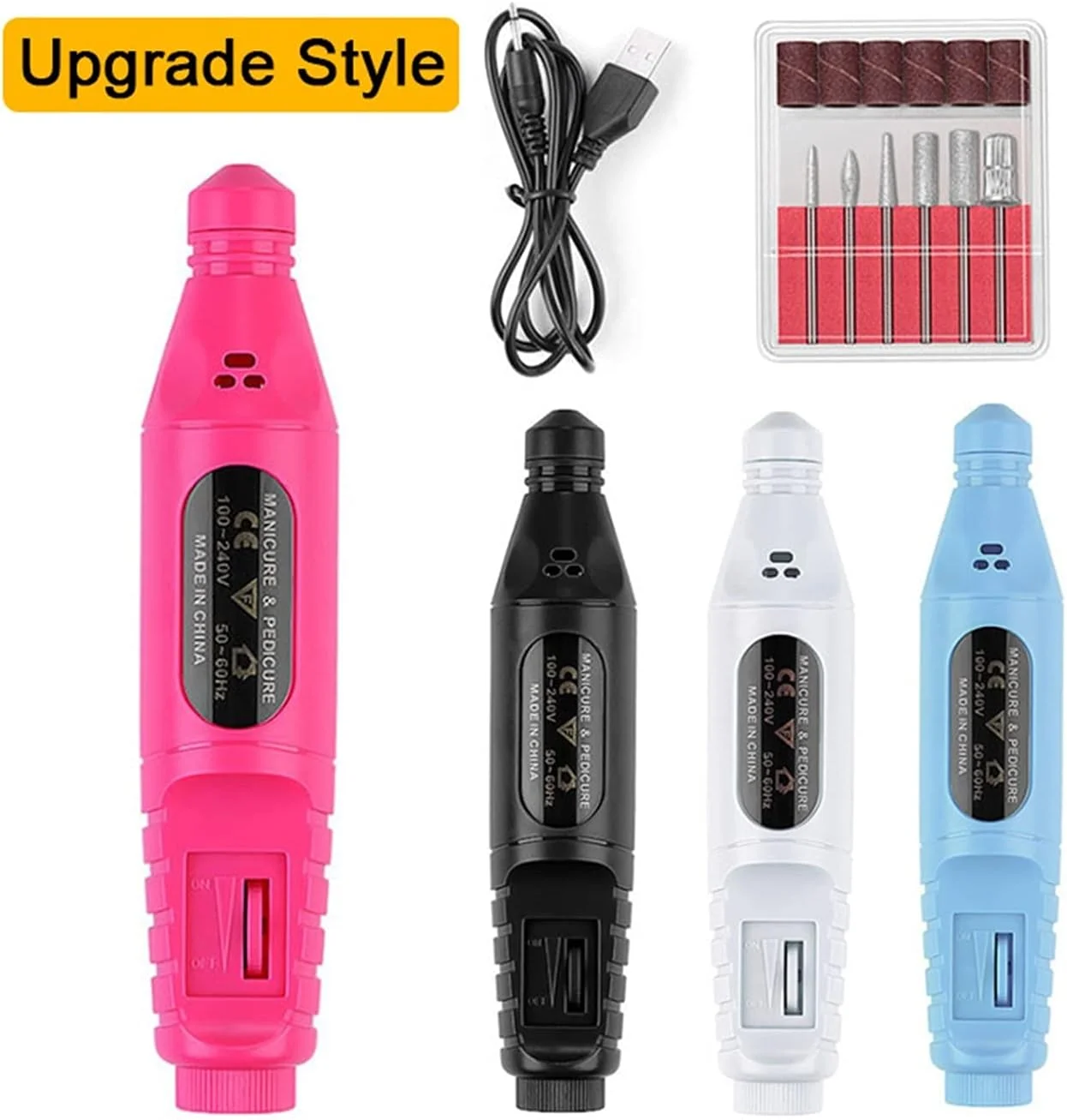 دستگاه حرفه ای سوهان ناخن، یک ست کامل، قلم مانیکور برقی با شارژ USB، قابل حمل، ابزار مانیکور و پولیش ناخن، کیت سوهان برقی ناخن (رنگ :