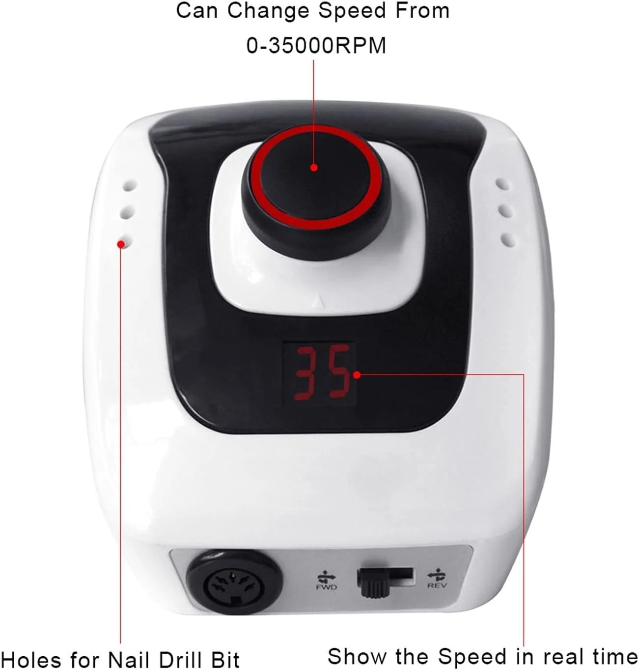 دستگاه سوهان برقی ناخن 32 وات 35000 دور در دقیقه، کیت مانیکور و پدیکور با نمایشگر LCD کنترل سرعت، ابزار قابل حمل برای ناخن های طبیعی و لاک ژل