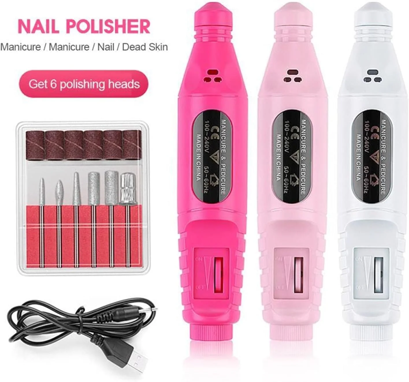 دستگاه حرفه ای سوهان ناخن، یک ست کامل، قلم مانیکور برقی با شارژ USB، قابل حمل، ابزار مانیکور و پولیش ناخن، کیت سوهان برقی ناخن (رنگ :