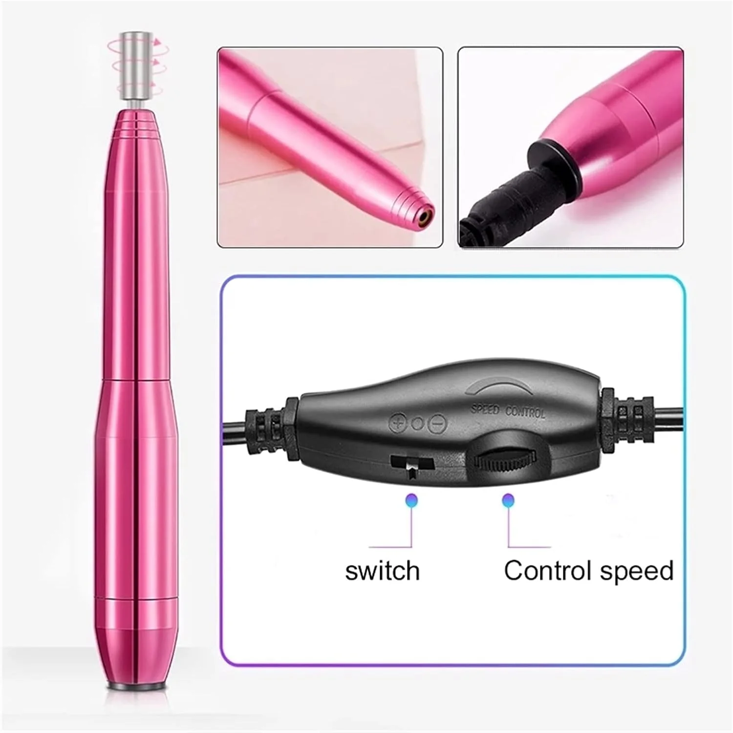 دستگاه سوهان برقی ناخن حرفه ای قابل حمل به همراه ست سر سوهان مناسب مانیکور پدیکور و طراحی ناخن، مناسب برای ژل یو وی و پولیش ناخن