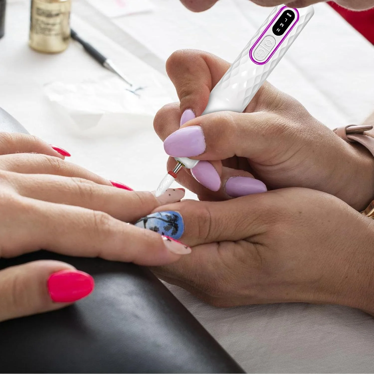 ست سوهان برقی ناخن، سوهان قابل حمل برای سنباده زدن ناخن های ژلی آکریلیک، ابزار مانیکور پدیکور با سرعت 15000 دور در دقیقه با 3 سرعت قابل تنظیم برای سنگ زنی، پولیش و شکل دادن