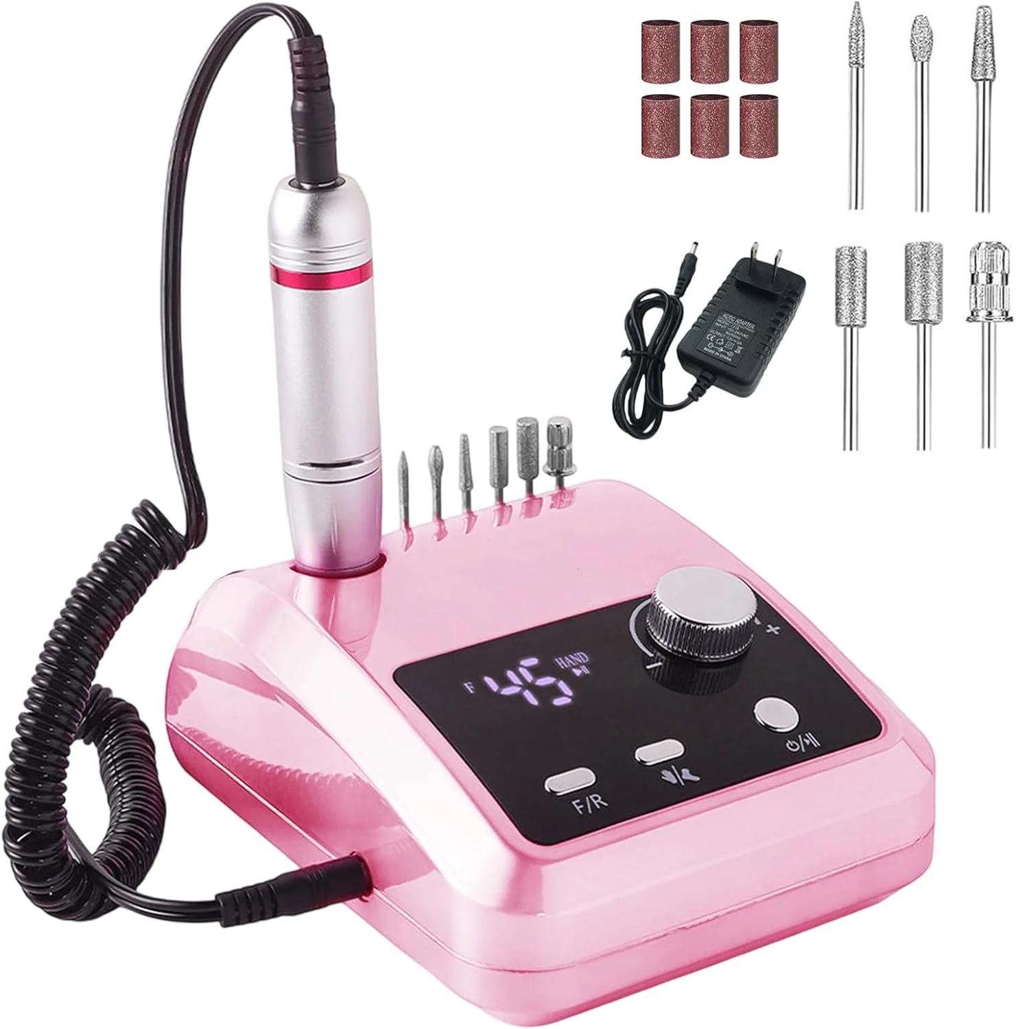 دستگاه سوهان برقی ناخن 45000 دور در دقیقه به همراه پدال پایی و 6 سری سوهان مناسب برای استفاده در سالن و منزل