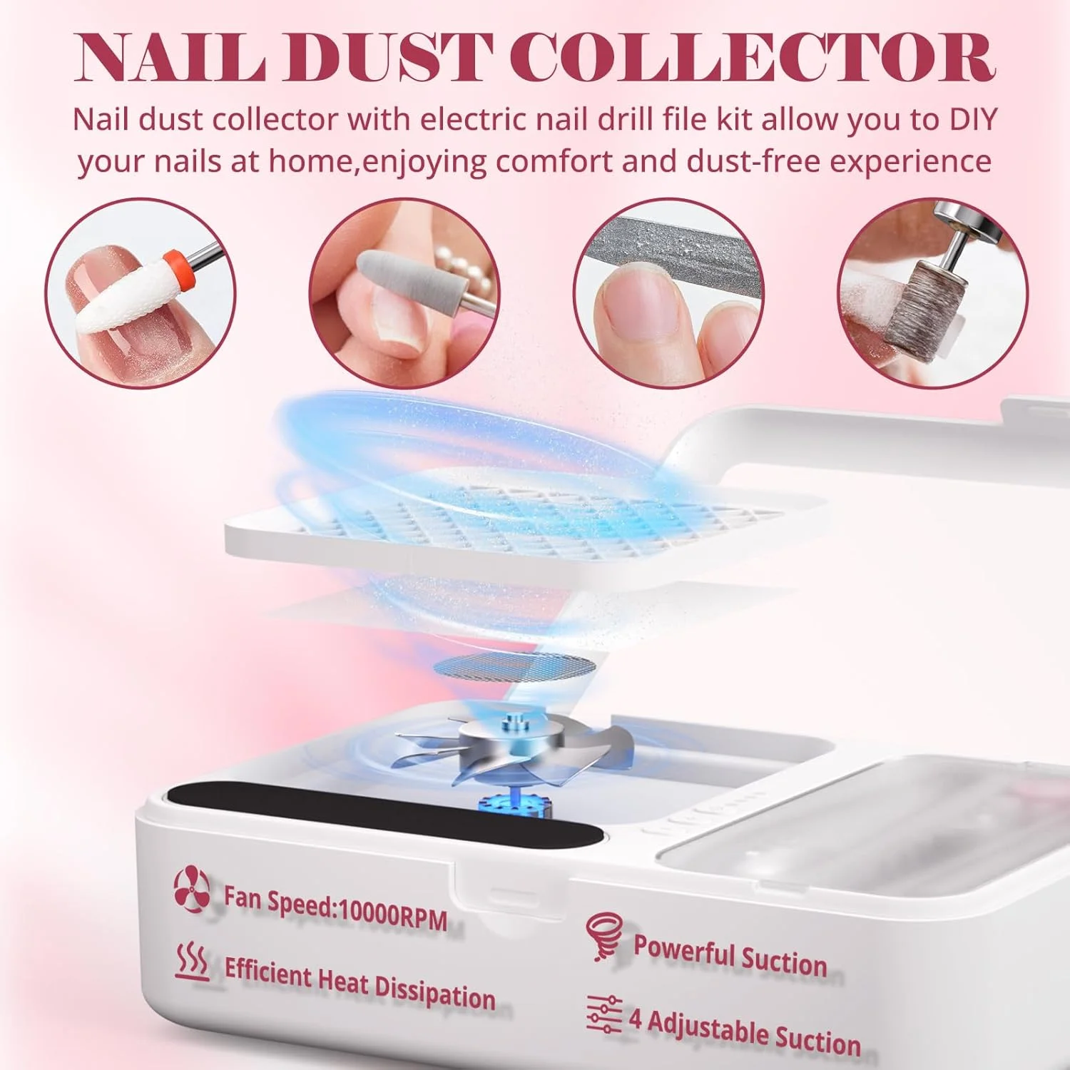 ست سوهان برقی ناخن و دستگاه جمع کننده گرد و غبار ناخن، مانیکور پدیکور حرفه ای قابل حمل، 13 سر سوهان، دستگاه مکش قدرتمند گرد و غبار HPro برای استفاده در منزل و سالن - سفید ست سوهان برقی ناخن و دستگاه جمع کننده گرد و غبار ناخن، مانیکور پدیکور حرفه ای قابل حمل، 13 سر سوهان، دستگاه مکش قدرتمند گرد و غبار HPro برای استفاده در منزل و سالن - سفید