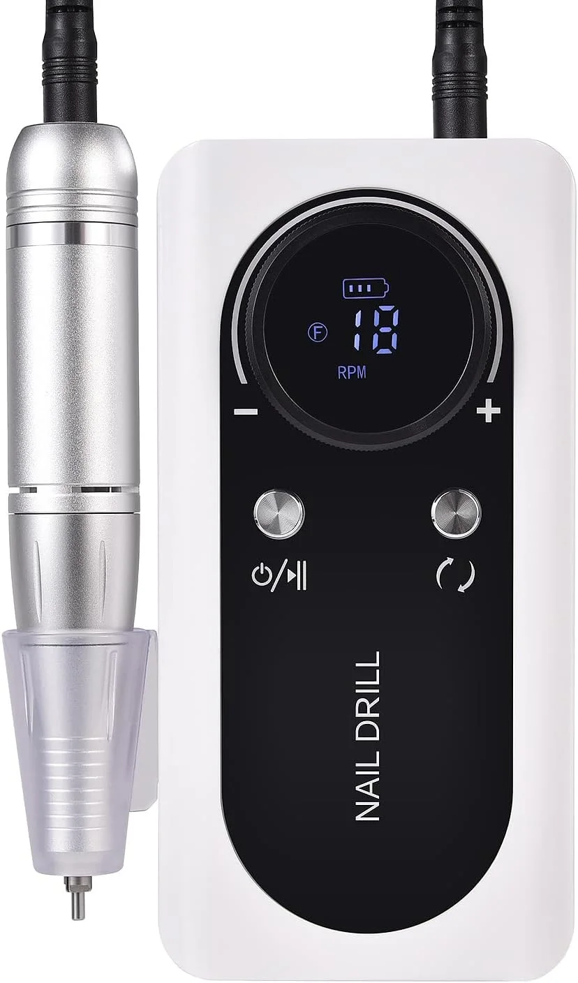 ست سوهان برقی ناخن مانیکور 45000 دور در دقیقه حرفه ای با 6 سری سوهان و 6 نوار سنباده، بی سیم، سبک وزن، مناسب سالن (سفید)