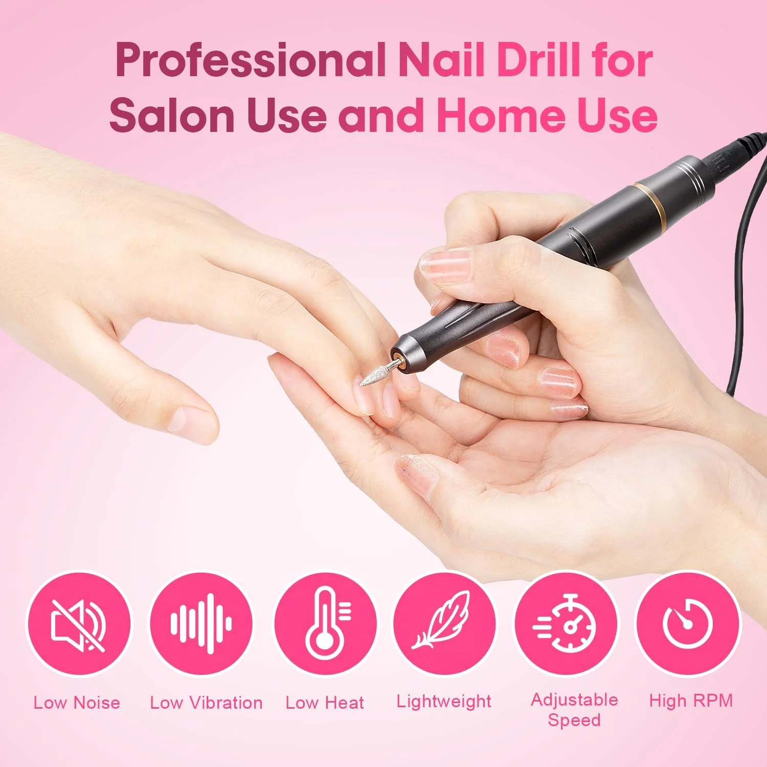 دستگاه سوهان برقی ناخن 23000 دور در دقیقه، سوهان ناخن حرفه ای 11 در 1، بی صدا و قابل حمل، کیت مانیکور پدیکور برای مبتدیان و سالن