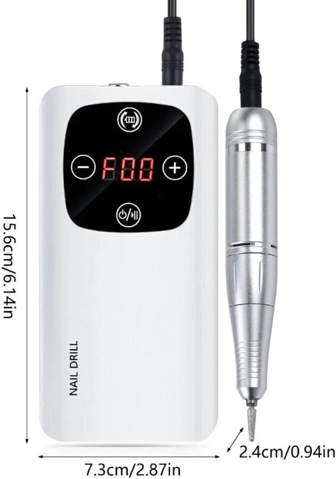 دستگاه سوهان برقی ناخن 45000 دور در دقیقه 2 در 1، قابل شارژ، قابل حمل، کیت سوهان برقی DIY با صفحه نمایش LCD هوشمند برای مانیکور و پدیکور ناخن ژلی، بدنه بازتابنده و غیره (سفید)