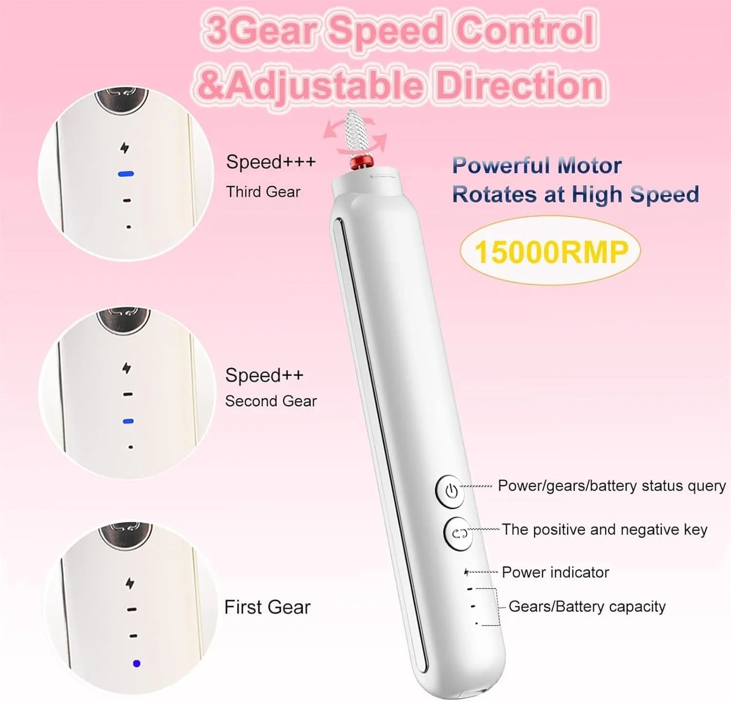 دستگاه سوهان برقی ناخن، کیت حرفه ای و بی سیم سوهان ناخن برای ناخن های ژلی آکریلیک، ابزار مانیکور پدیکور قابل شارژ با سر سوهان، ایده آل برای استفاده در منزل، سالن و طراحی ناخن