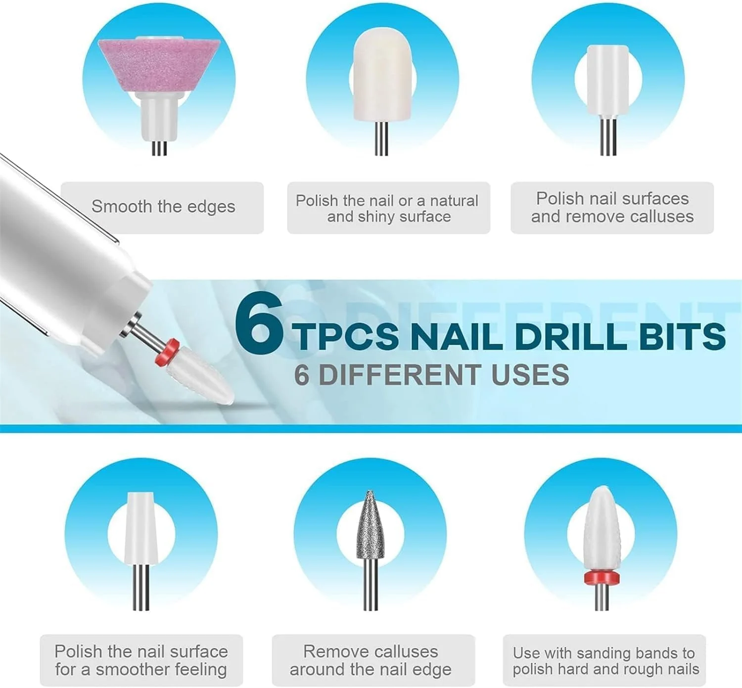 دستگاه سوهان برقی ناخن، کیت حرفه ای و بی سیم سوهان ناخن برای ناخن های ژلی آکریلیک، ابزار مانیکور پدیکور قابل شارژ با سر سوهان، ایده آل برای استفاده در منزل، سالن و طراحی ناخن