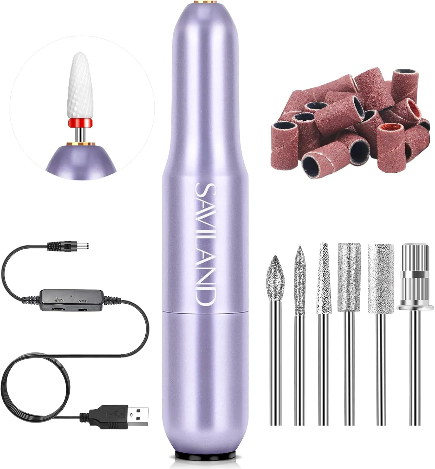 ست مانیکور و پدیکور برقی قابل حمل ساویلند 20000 دور در دقیقه بنفش با 7 سری، سری کوتیکول، سوهان ناخن (100/180)، 51 نوار سنباده برای مبتدیان در منزل ست مانیکور و پدیکور برقی قابل حمل ساویلند 20000 دور در دقیقه بنفش با 7 سری، سری کوتیکول، سوهان ناخن (100/180)، 51 نوار سنباده برای مبتدیان در منزل