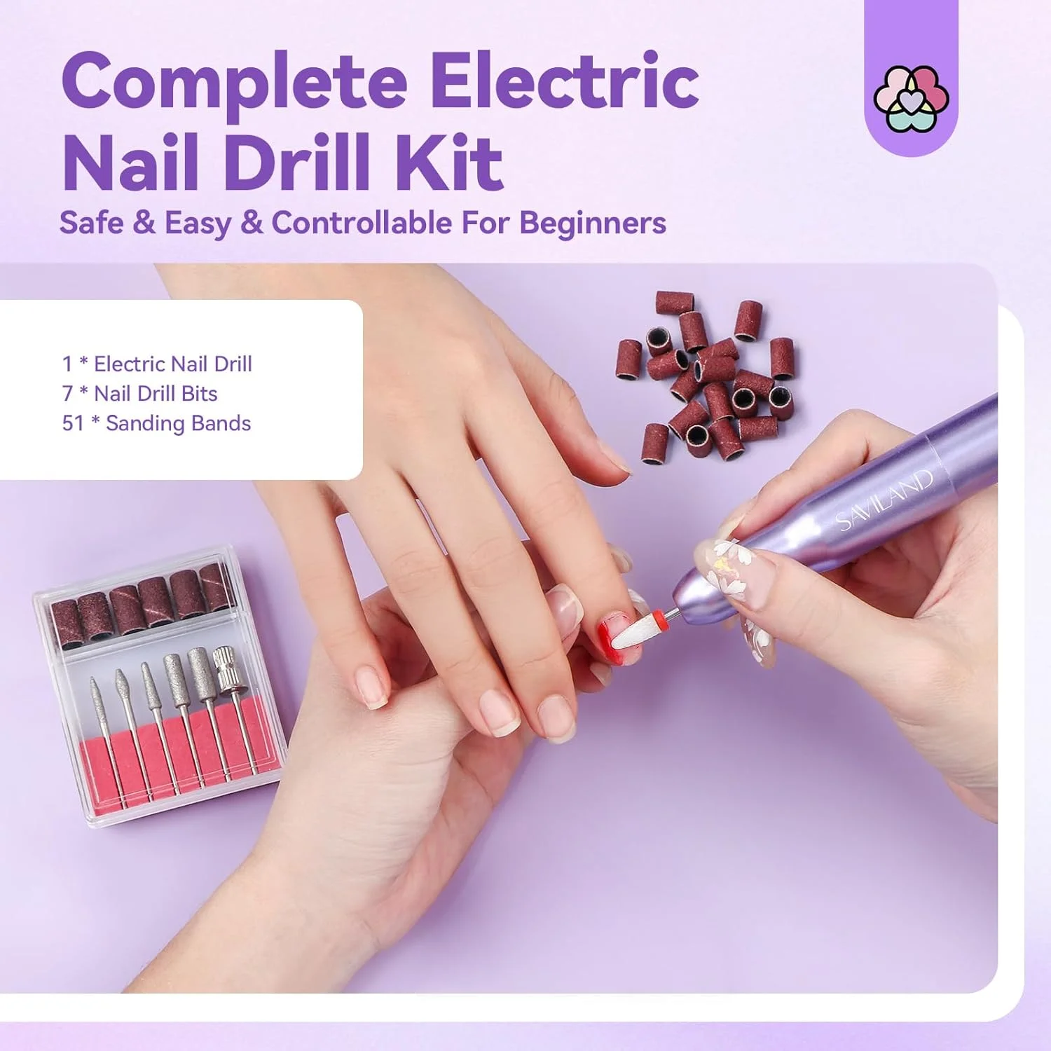 ست مانیکور و پدیکور برقی قابل حمل ساویلند 20000 دور در دقیقه بنفش با 7 سری، سری کوتیکول، سوهان ناخن (100/180)، 51 نوار سنباده برای مبتدیان در منزل ست مانیکور و پدیکور برقی قابل حمل ساویلند 20000 دور در دقیقه بنفش با 7 سری، سری کوتیکول، سوهان ناخن (100/180)، 51 نوار سنباده برای مبتدیان در منزل