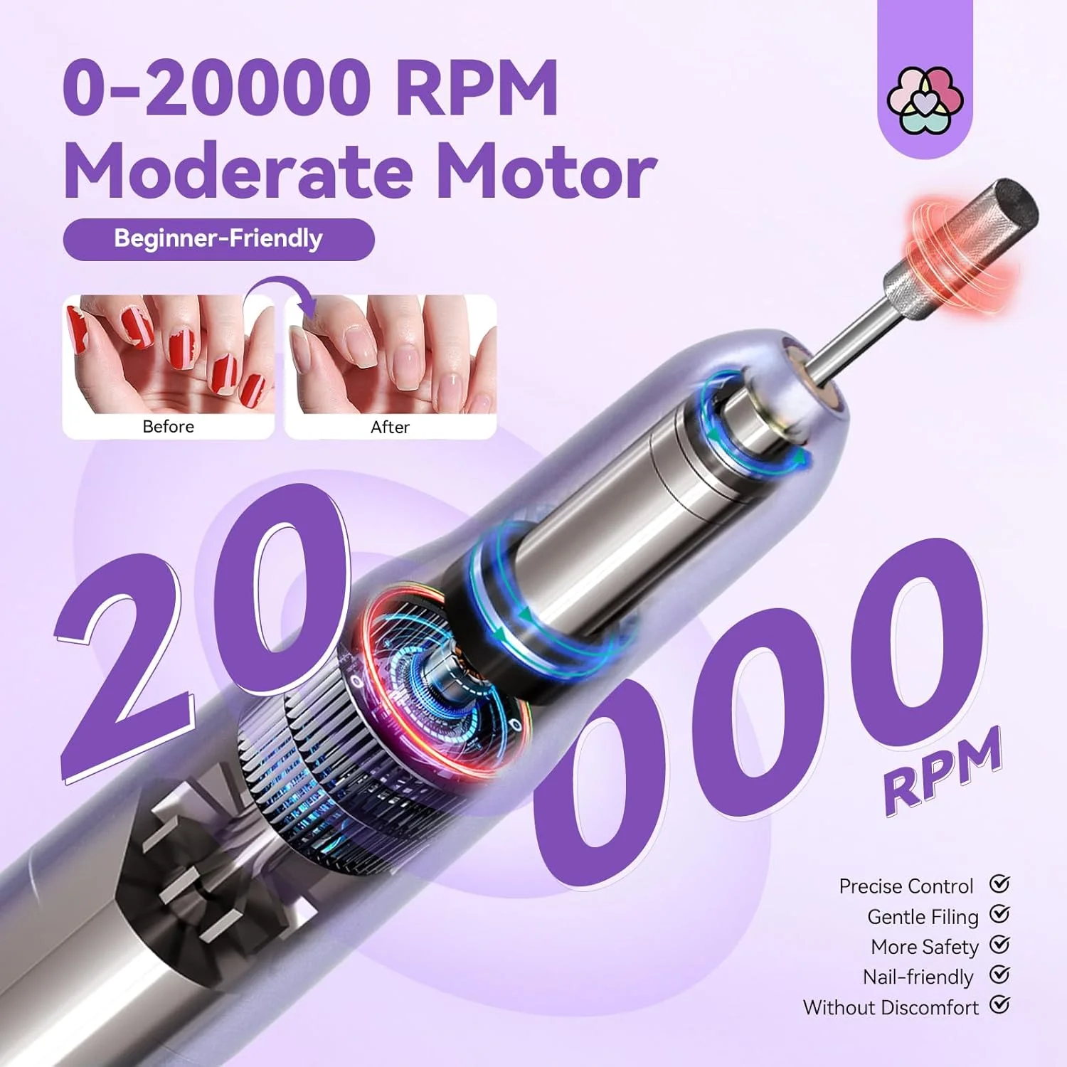 ست مانیکور و پدیکور برقی قابل حمل ساویلند 20000 دور در دقیقه بنفش با 7 سری، سری کوتیکول، سوهان ناخن (100/180)، 51 نوار سنباده برای مبتدیان در منزل ست مانیکور و پدیکور برقی قابل حمل ساویلند 20000 دور در دقیقه بنفش با 7 سری، سری کوتیکول، سوهان ناخن (100/180)، 51 نوار سنباده برای مبتدیان در منزل