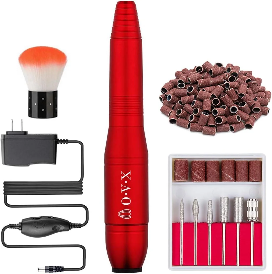 ست سوهان برقی ناخن OVX با سرعت 20000 دور در دقیقه، دستگاه مانیکور و پدیکور حرفه ای قابل حمل به همراه نوارهای سمباده، سر سوهان و برس برای ناخن های ژلیش و اکریلیک - قرمز ست سوهان برقی ناخن OVX با سرعت 20000 دور در دقیقه، دستگاه مانیکور و پدیکور حرفه ای قابل حمل به همراه نوارهای سمباده، سر سوهان و برس برای ناخن های ژلیش و اکریلیک - قرمز
