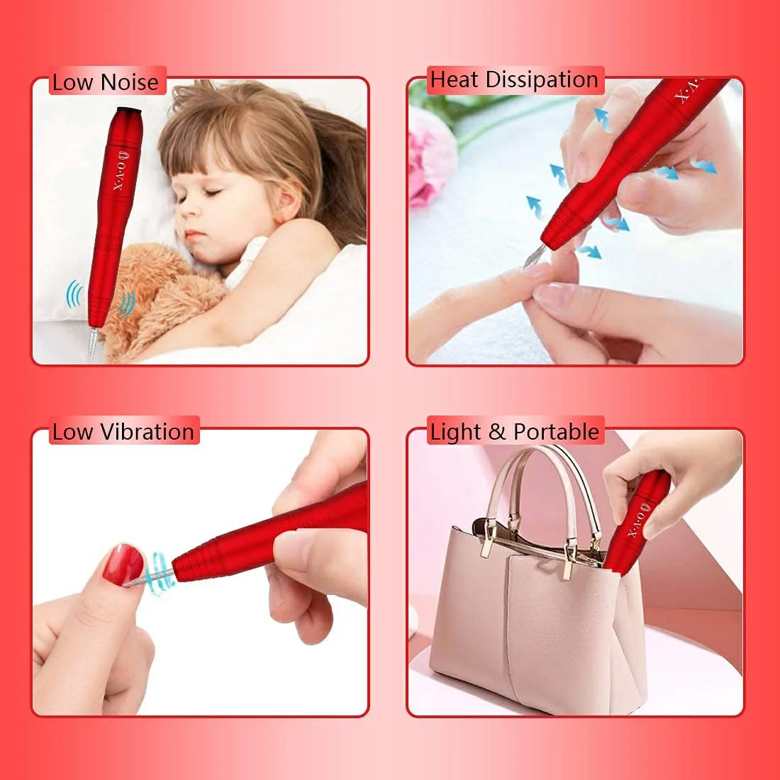 ست سوهان برقی ناخن OVX با سرعت 20000 دور در دقیقه، دستگاه مانیکور و پدیکور حرفه ای قابل حمل به همراه نوارهای سمباده، سر سوهان و برس برای ناخن های ژلیش و اکریلیک - قرمز ست سوهان برقی ناخن OVX با سرعت 20000 دور در دقیقه، دستگاه مانیکور و پدیکور حرفه ای قابل حمل به همراه نوارهای سمباده، سر سوهان و برس برای ناخن های ژلیش و اکریلیک - قرمز