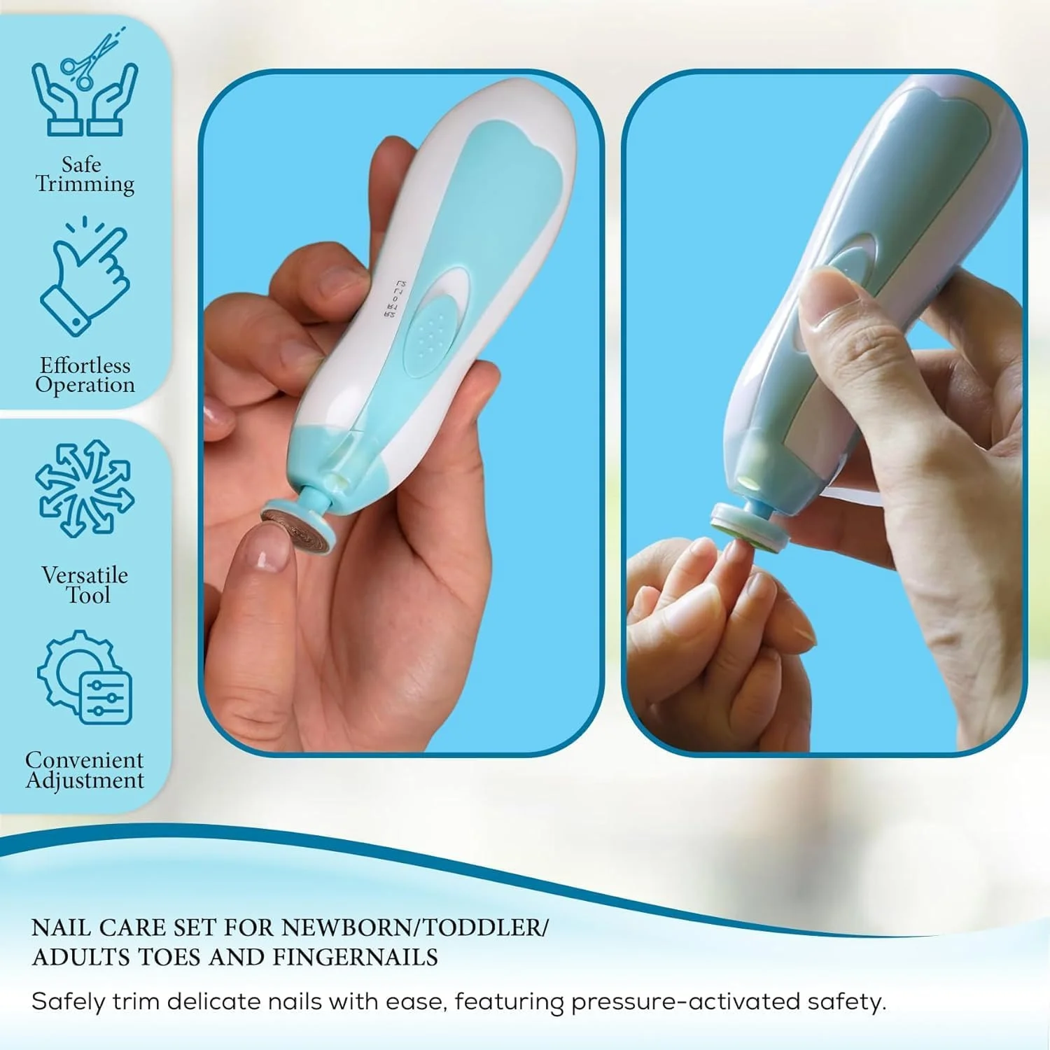 سوهان ناخن برقی کودک، سوهان ناخن ایمن کودک، ناخن گیر کودک با چراغ و 6 پد سمباده برای نوزاد، کودک نوپا یا بزرگسالان - چند رنگ 1 سوهان ناخن برقی کودک، سوهان ناخن ایمن کودک، ناخن گیر کودک با چراغ و 6 پد سمباده برای نوزاد، کودک نوپا یا بزرگسالان - چند رنگ 1