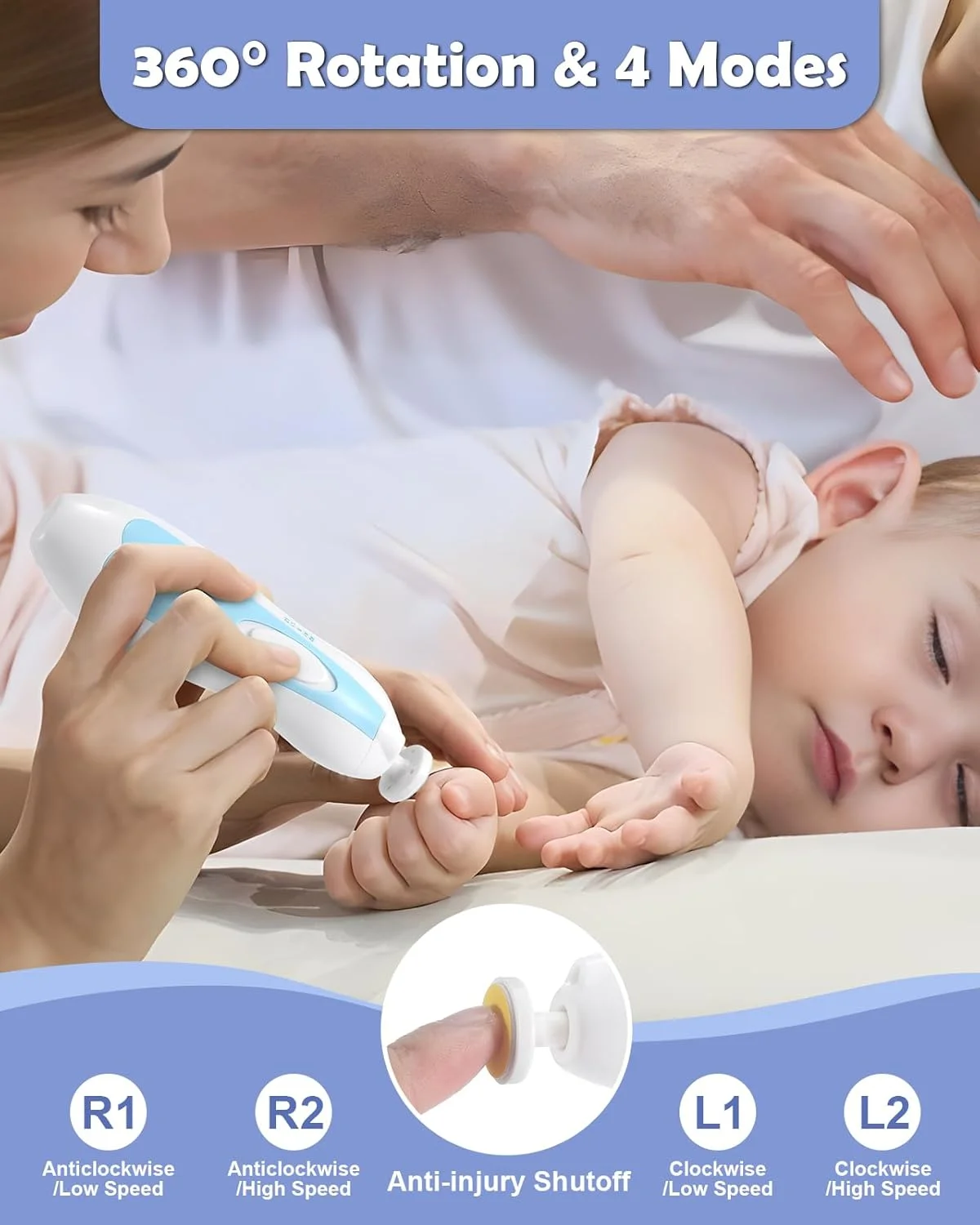 سوهان ناخن برقی کودک Lictin با 6 سری سنگ زنی، ست ناخن کودک 26 در 1 با چراغ LED، ست مراقبت از ناخن برقی برای نوزادان، کودکان نوپا، بزرگسالان، شارژ USB، آبی روشن