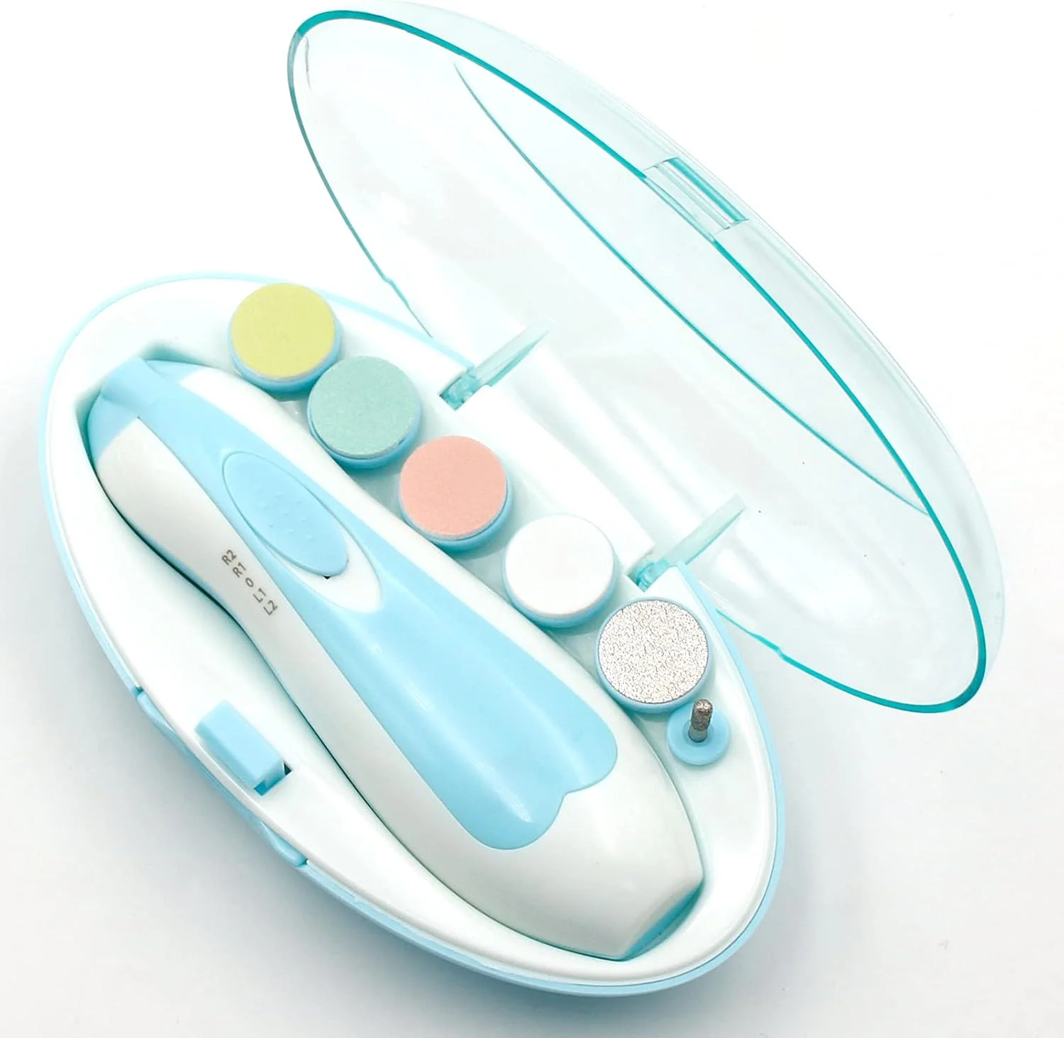 سوهان ناخن کودک Govvay، سوهان ناخن برقی کودک با چراغ جلوی LED، ناخن گیر ایمن و بی صدا کودک با 6 سر سنگ زنی برای نوزاد، کودک نوپا، کودکان یا زنان (آبی)