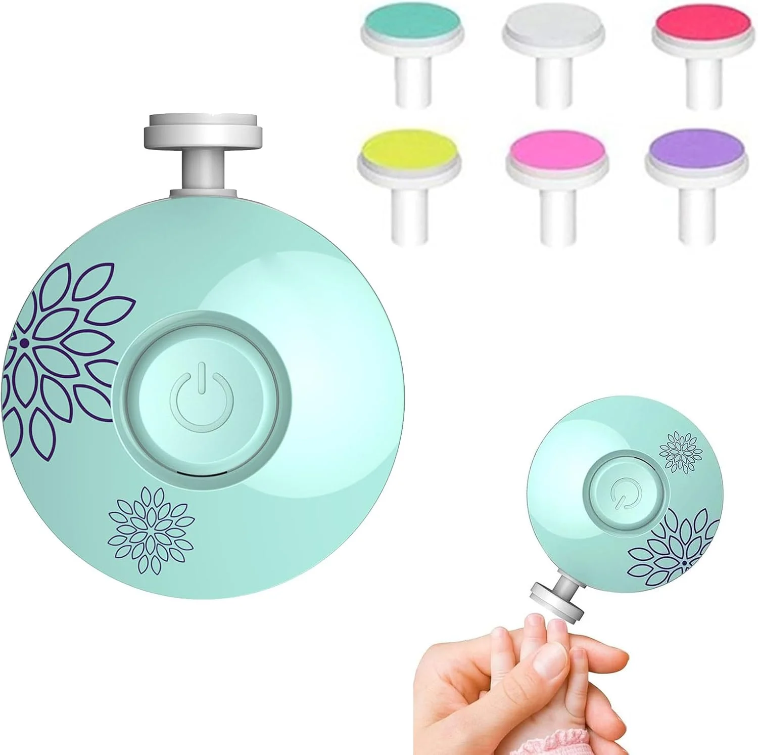 سوهان ناخن کودک، سوهان ناخن برقی برای نوزاد، سوهان ناخن برقی برای کودکان، ناخن گیر برقی با 6 سری سمباده، برای کودکان و بزرگسالان، ابزار مانیکور (سبز)