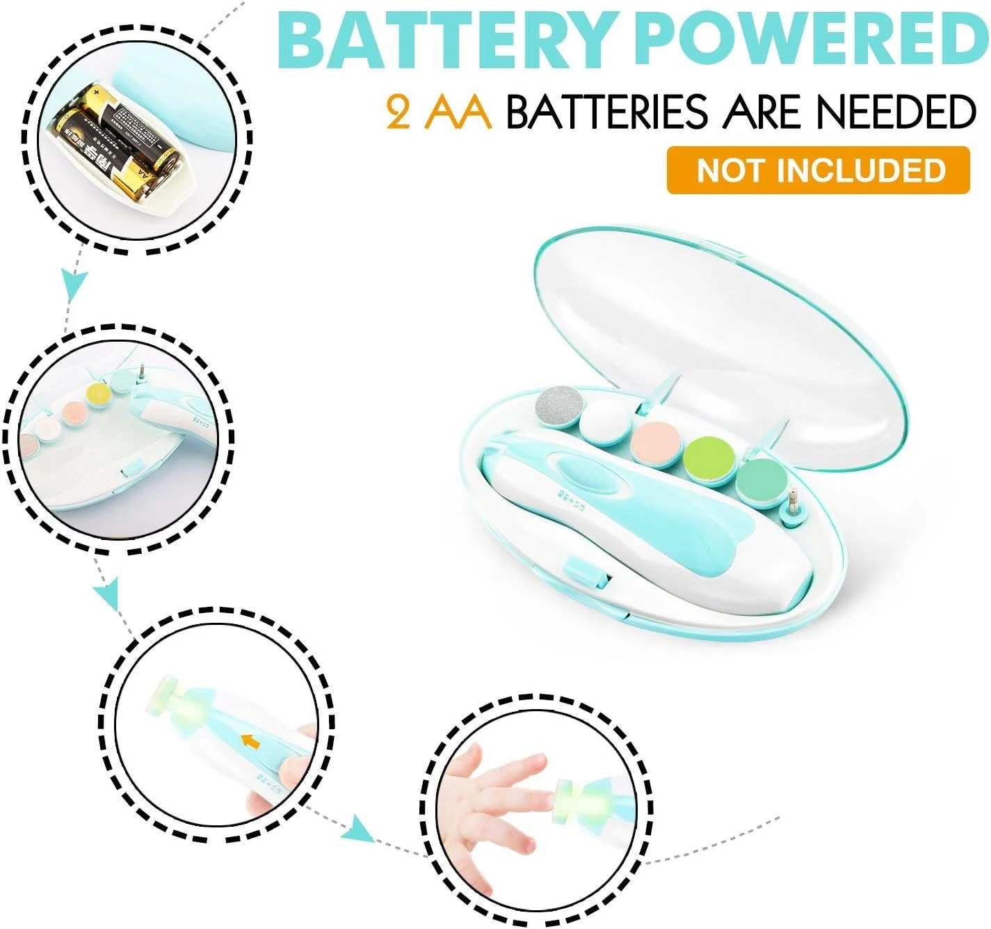 سوهان ناخن نوزاد DMG TECH DMG-Baby، ست مانیکور و پدیکور برقی نوزاد، مناسب برای نوزادان، مراقبت از ناخن، پولیش و تزیین