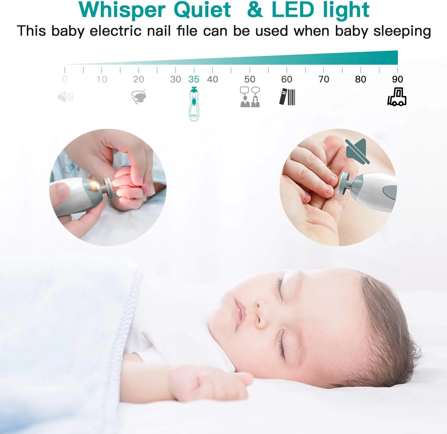 سوهان ناخن برقی کودک Megainvo، ست مانیکور با نور LED، طراحی فوق العاده آرام و ایمن برای نوزادان، کودکان نوپا، مراقبت از انگشتان دست و پا، 10 سری سنگ زنی، با باتری AA کار می کند (شامل نمی شود)