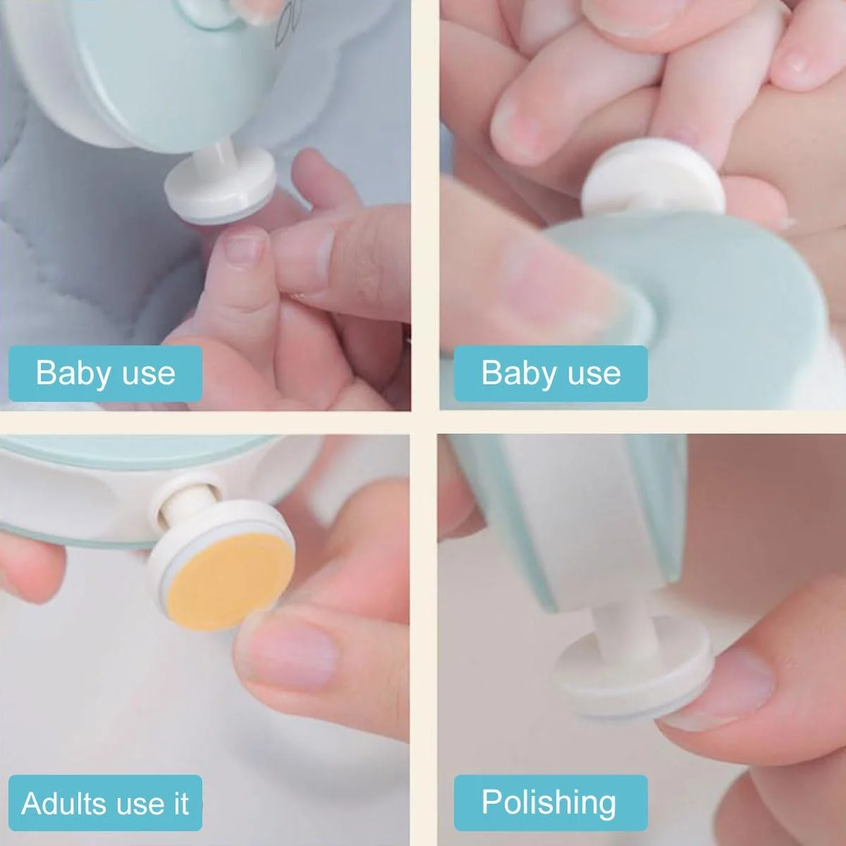 سوهان ناخن کودک، سوهان ناخن برقی برای نوزاد، سوهان ناخن برقی برای کودکان، ناخن گیر برقی با 6 سری سمباده، برای کودکان و بزرگسالان، ابزار مانیکور (سبز)