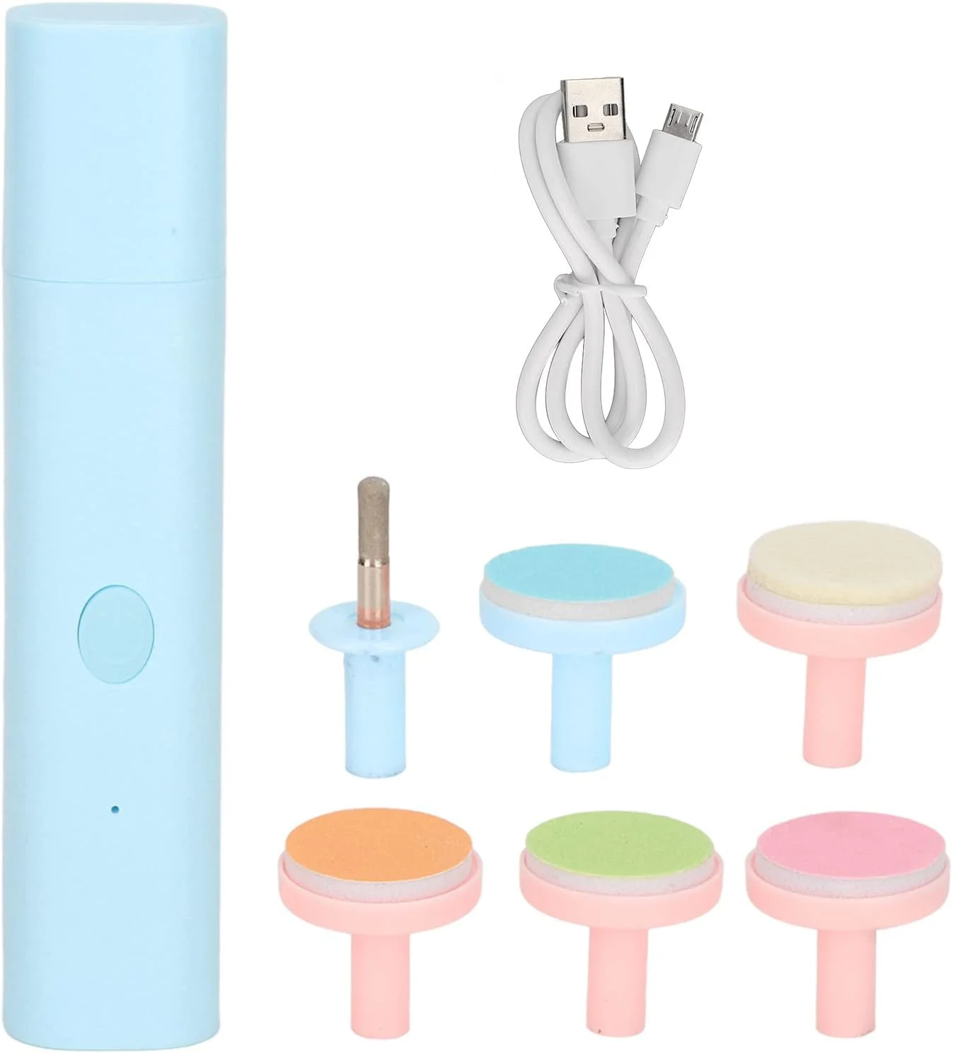 سوهان ناخن برقی نوزاد، دستگاه مراقبت از ناخن نوزاد، سوهان ناخن برقی ایمن نوزاد، سر پولیش نرم، سر سنگ زنی، ست سوهان ناخن نوزاد (آبی)