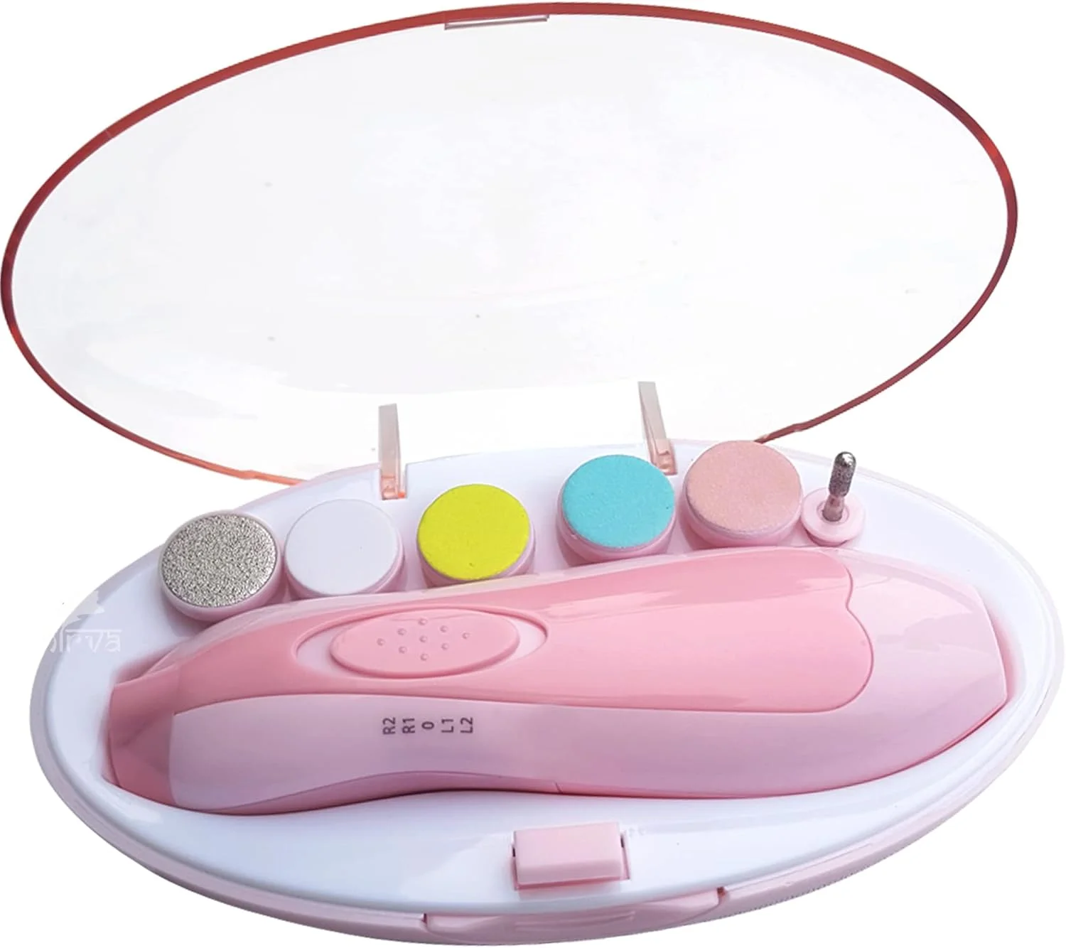 سوهان ناخن برقی نوزاد نیروا با طرح تصویر زنانه، دارای 6 سری سمباده ایمن برای نوزاد (صورتی)