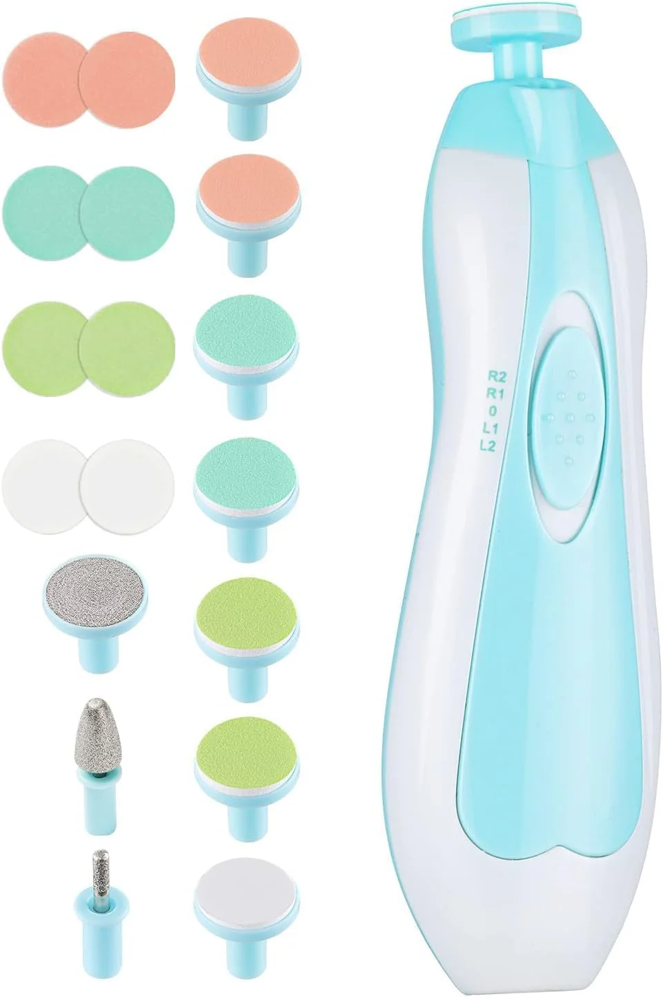 سوهان ناخن کودک SmartGrist، ابزار ایمن و برقی برای مراقبت از ناخن نوزاد و کودک نوپا، ست مانیکور با نور LED، کارکرد با باتری AA، آبی روشن