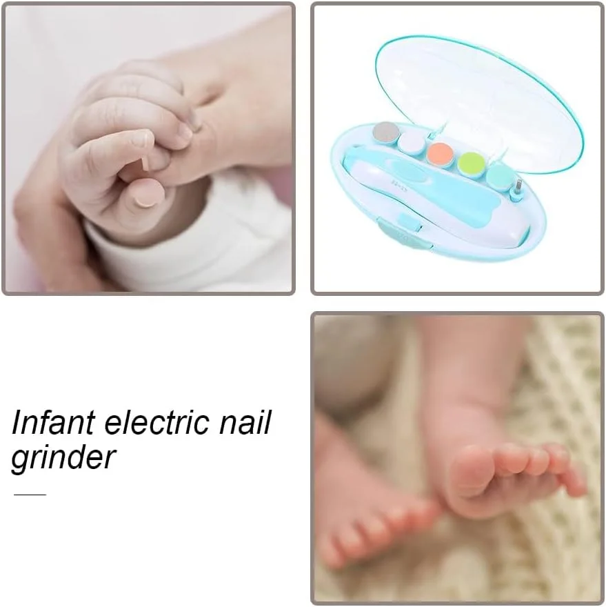 سوهان ناخن برقی کودک 6 در 1 با چراغ LED و سری های سمباده برای نوزادان، کودکان نوپا و بزرگسالان (آبی)