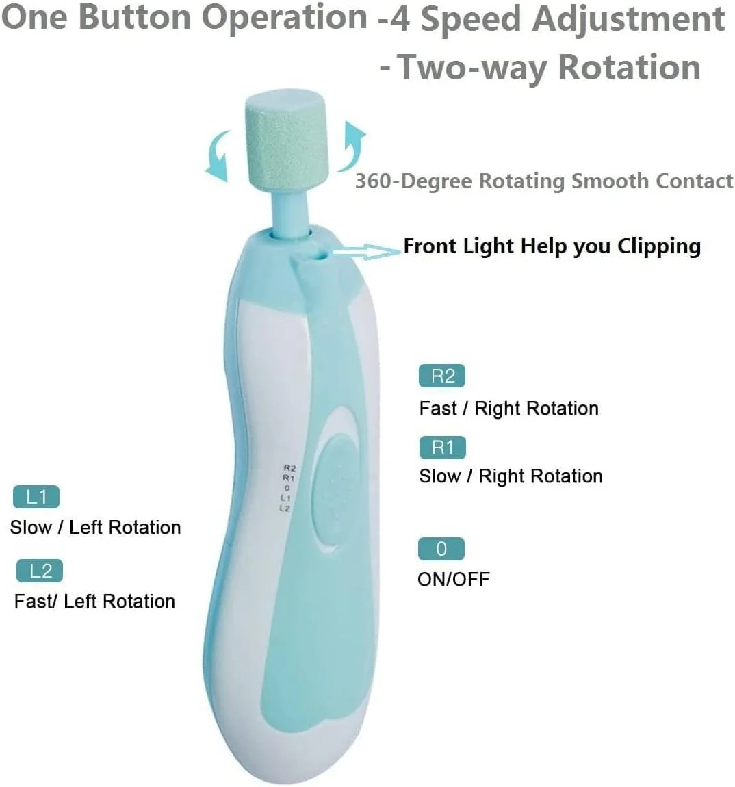 سوهان ناخن برقی کودک SmartGrist مدل 6 در 1، سوهان ناخن برقی ایمن کودک با چراغ LED برای مراقبت از ناخن نوزاد، کودک نوپا و بچه ها - با باتری (AA)