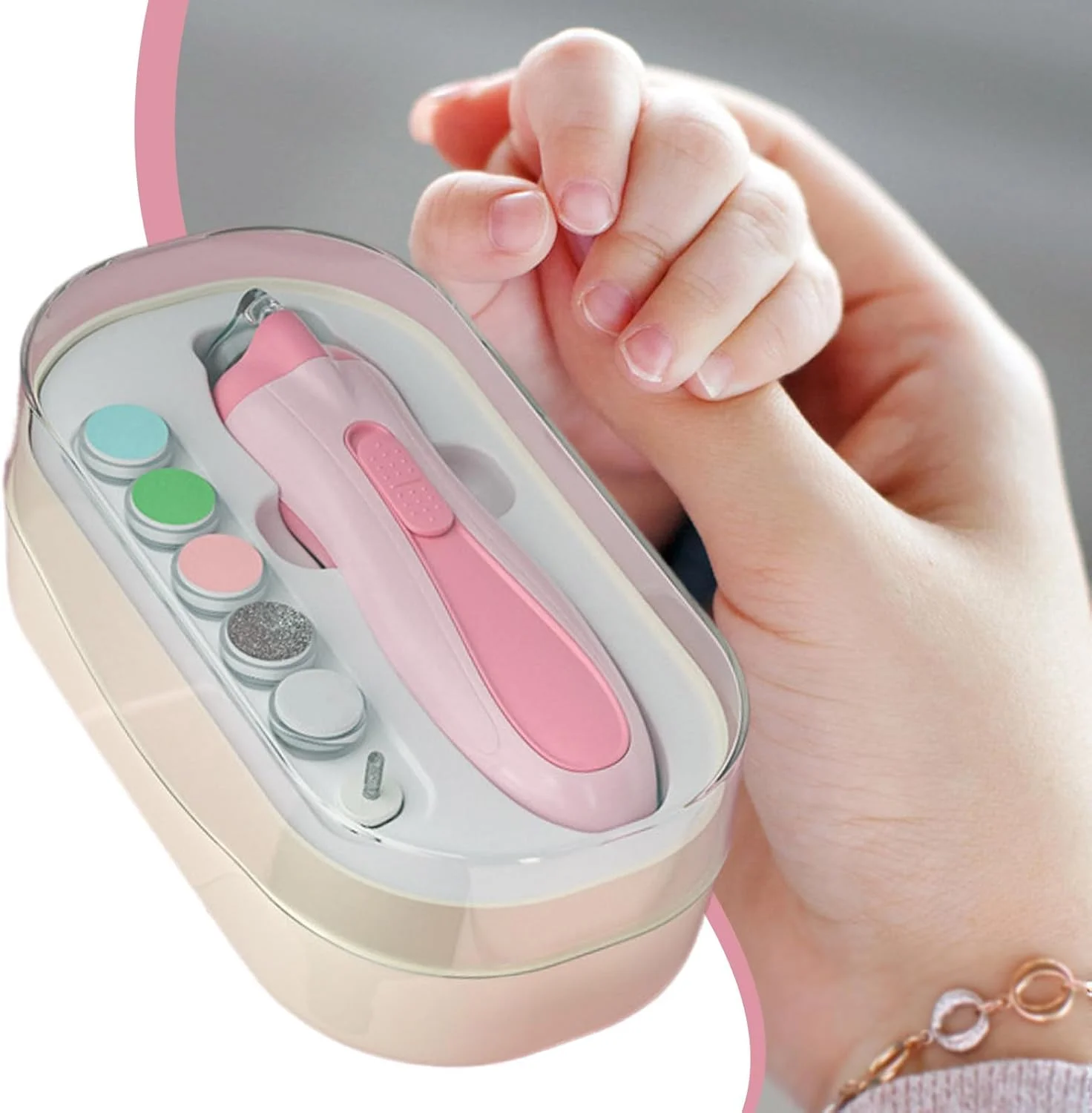 سوهان ناخن برقی کودک - ست مانیکور و بافر ناخن برقی با چراغ LED، تغذیه شده با باتری، مناسب برای پیرایش ناخن کودکان در منزل و سفر