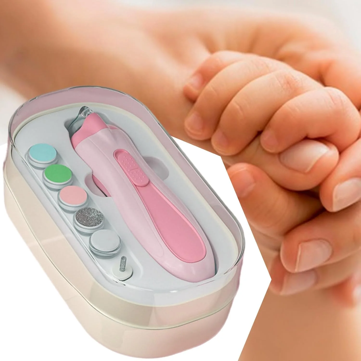 سوهان ناخن برقی کودک - ست مانیکور و بافر ناخن برقی با چراغ LED، تغذیه شده با باتری، مناسب برای پیرایش ناخن کودکان در منزل و سفر