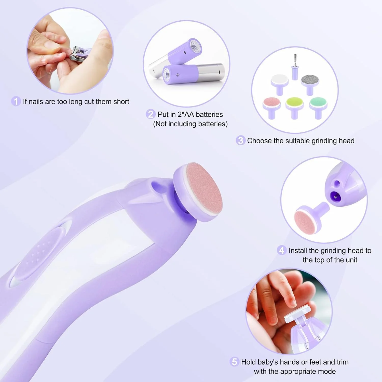 سوهان ناخن برقی کودک ورلدترونیکس، ست 6 در 1 ناخن گیر و سوهان کودک، ست ایمن مراقبت از ناخن کودک برای نوزادان، کودکان نوپا، ست مانیکور و پدیکور ملایم برای کودکان و بزرگسالان