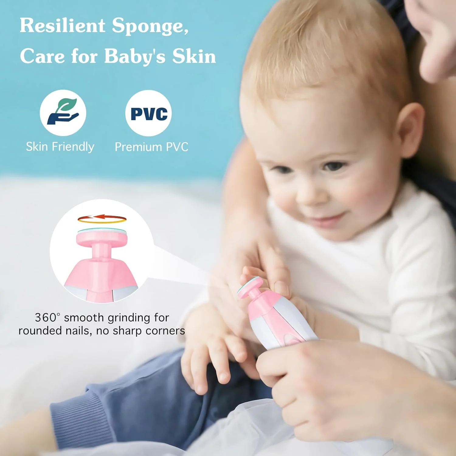 سوهان ناخن کودک Zooawa، ابزار ایمن و برقی برای مراقبت از ناخن، ست مانیکور و پیرایش ناخن برای نوزادان و کودکان نوپا، مناسب برای انگشتان دست و پا، دارای چراغ LED، با باتری AA، صورتی