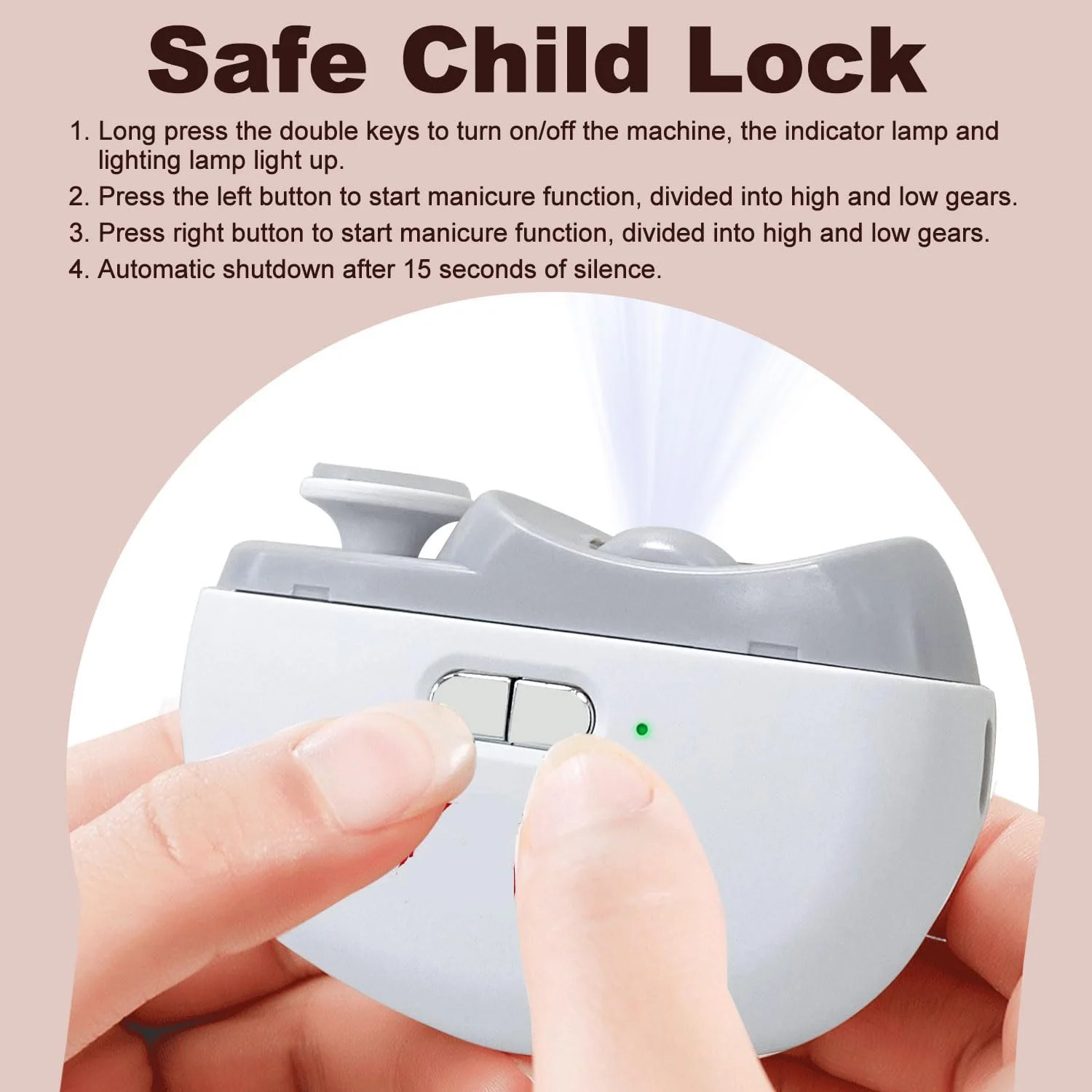 ناخن گیر برقی کودک، ناخن گیر خودکار برقی 2 در 1 با نور LED و 2 سرعت، مانیکور و اصلاح ناخن با محفظه نگهداری خرده ناخن برای نوزاد و بزرگسال