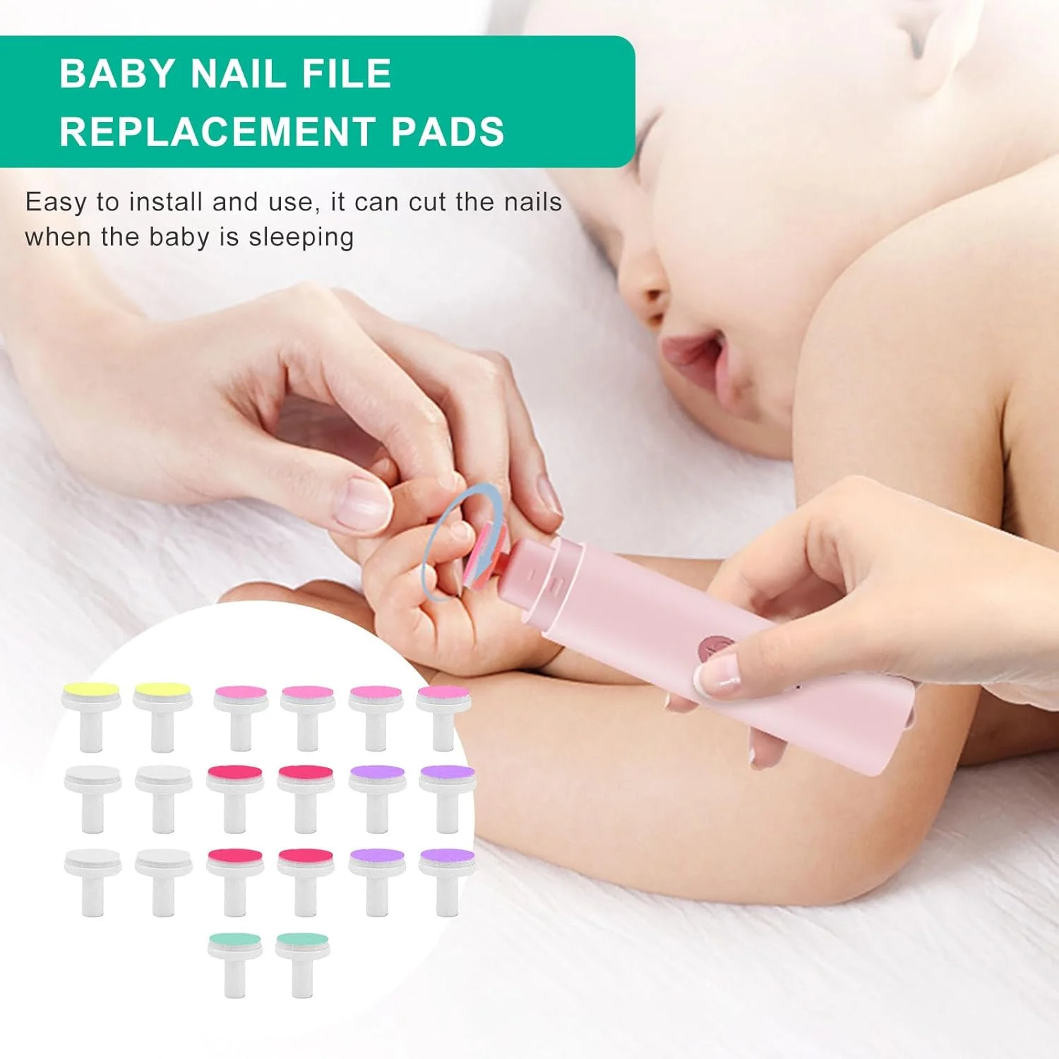 سری یدکی سوهان ناخن برقی کودک، پدهای یدکی سوهان ناخن کودک، بسته 24 عددی پد سوهان ناخن برقی کودک، مناسب برای دستگاه های سوهان ناخن برقی نوزاد، کودک و خردسال