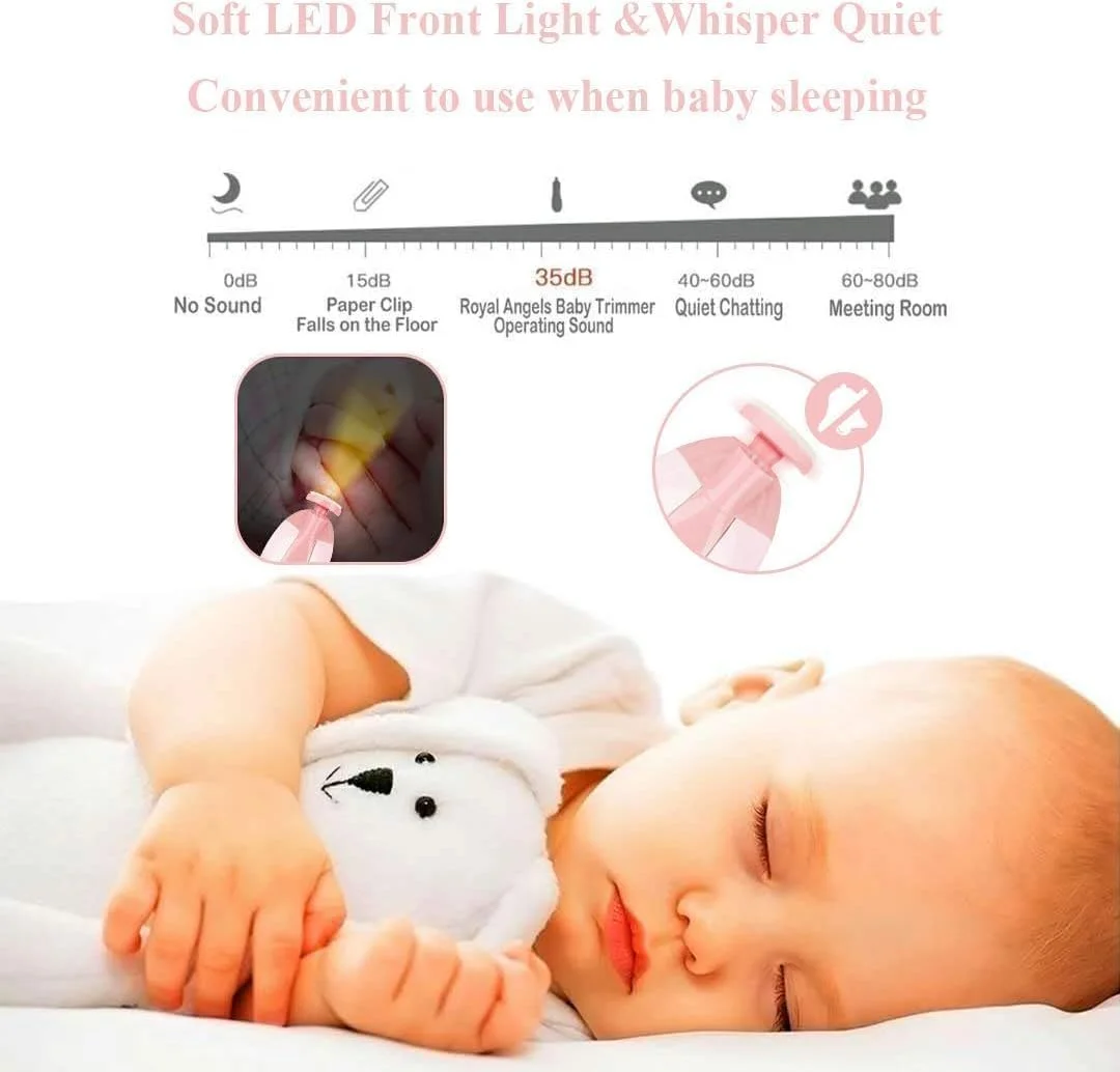 سوهان ناخن برقی کودک الترازون، ست مانیکور سوهان ناخن، پیرایشگر مراقبت از ناخن های دست و پا با چراغ LED برای نوزادان، کودکان و بزرگسالان