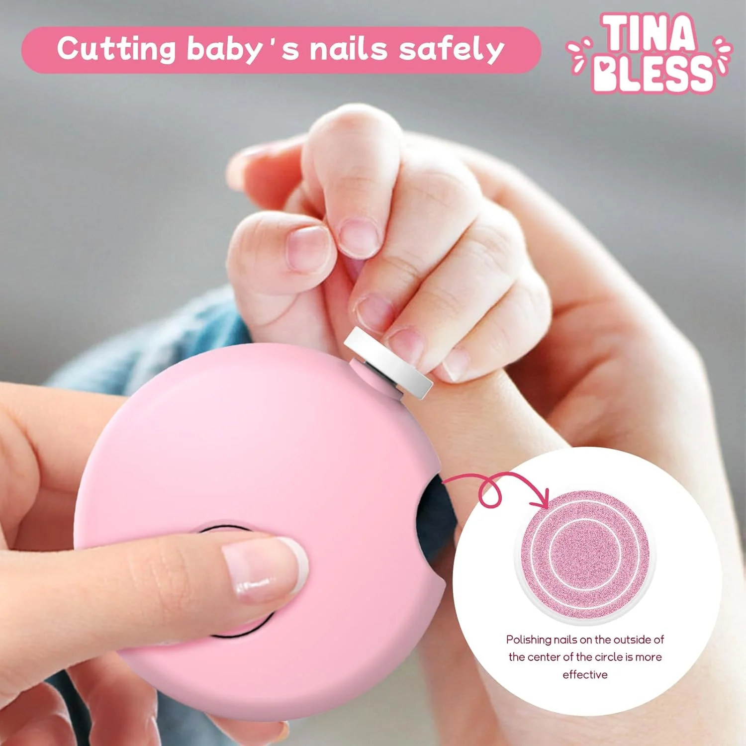 سوهان ناخن برقی کودک، سوهان ناخن کودک Tinabless، ست مانیکور 6 در 1 برای کودکان نوپا یا بزرگسالان (صورتی)