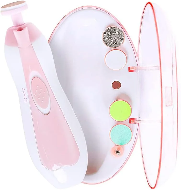 سوهان ناخن برقی کودک بامبل بی 20 در 1 ایمن با چراغ LED، ست مراقبت از ناخن کودک برای نوزاد/کودک نوپا/بزرگسالان، پدهای تعویضی اضافی