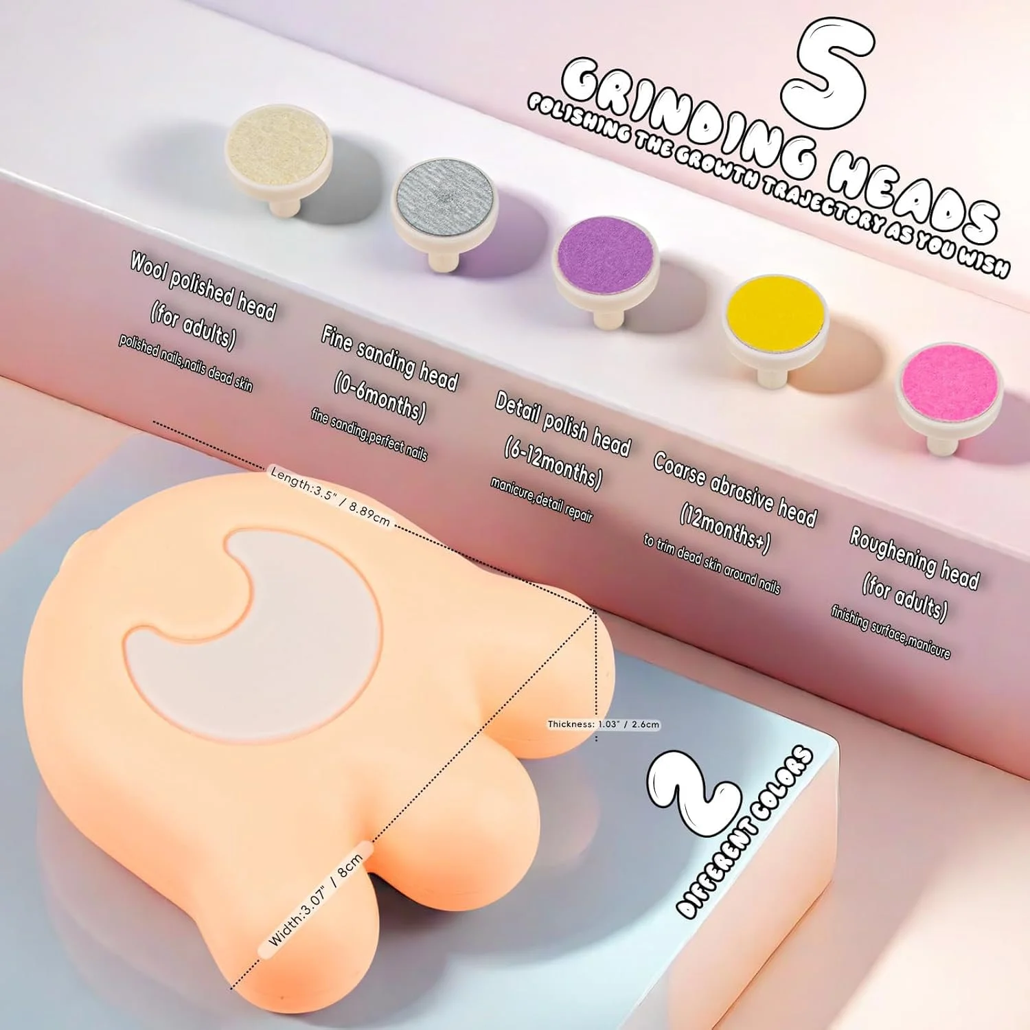 ناخن گیر برقی کودک ریان، ناخن گیر ایمن کودک، سوهان ناخن کوچک قابل حمل کودک، کیت پیرایش برای نوزاد، نوپا، انگشتان پا و ناخن های دست با 5 سر سنگ زنی، کیت ناخن کودک