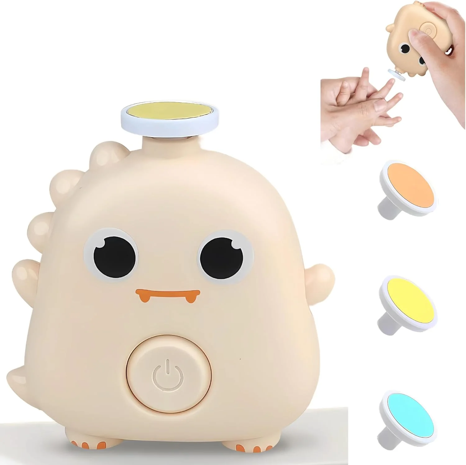 سوهان ناخن برقی کودک - ارگونومیک و بی صدا با 3 سری سمباده ایمن، طراحی بی خطر برای ناخن های دست و پای نوزادان، طرح کارتونی (کرمی)