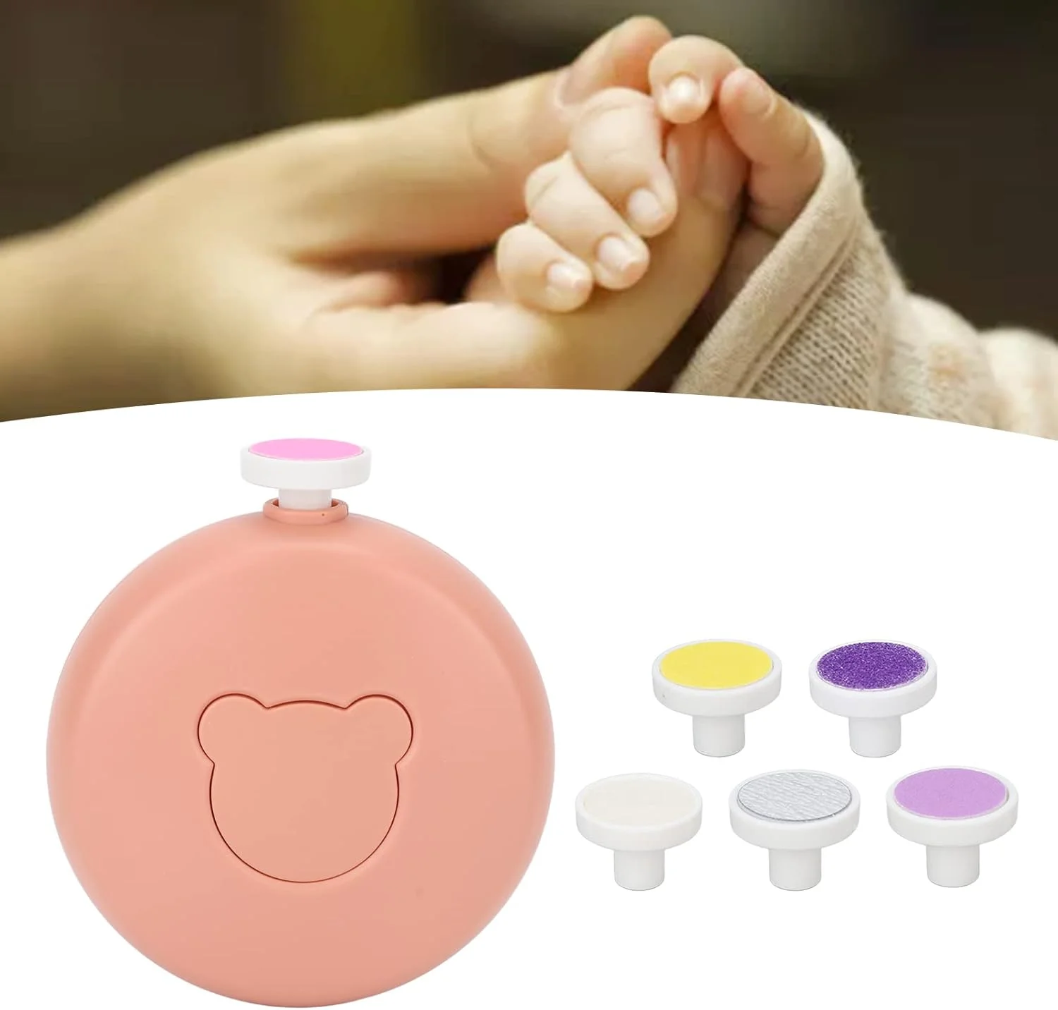 ست مانیکور کودک، دارای 6 سری سمباده، سوهان ناخن کودک با طراحی ارگونومیک بی خطر و کم صدا مناسب ناخن دست و پا نوزاد (نارنجی)