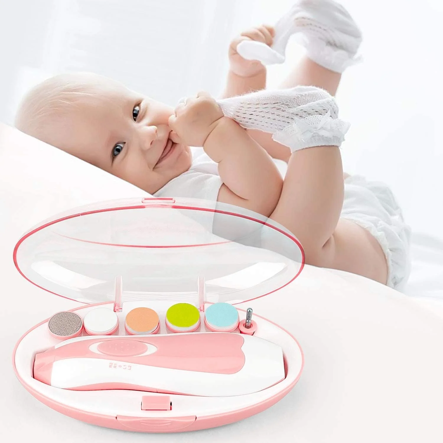 سوهان ناخن برقی کودک، ست ایمن سوهان ناخن کودک 6 در 1، ست پیرایش و پولیش برای نوزاد، کودک نوپا یا بزرگسالان، مراقبت از ناخن های دست و پا (صورتی)