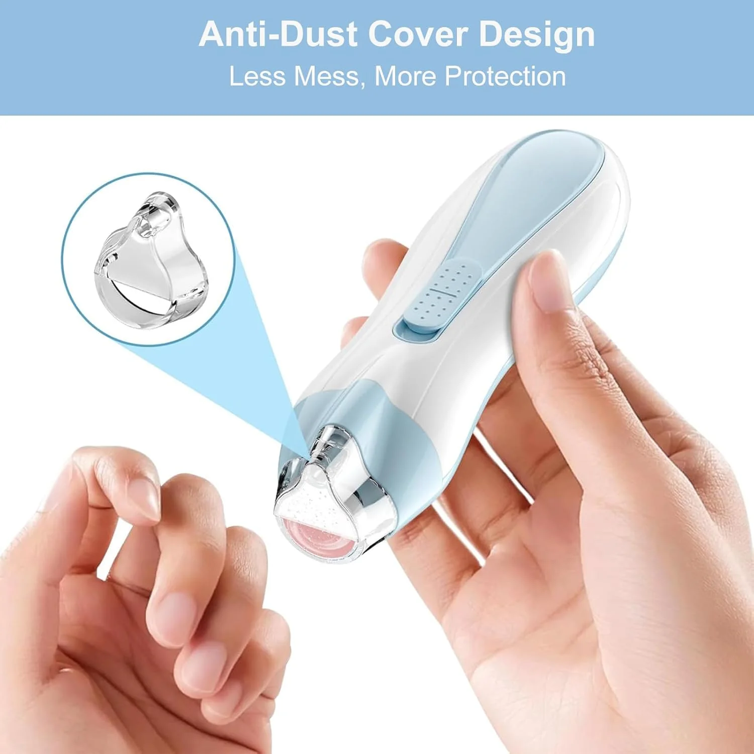 ست ناخن گیر برقی نوزاد، سوهان ناخن ملایم کودک با چراغ LED، دارای 6 سری سمباده، عملکرد بی صدا، طراحی ضد گرد و غبار برای مراقبت از نوزاد، کودک نوپا و بزرگسالان، آبی