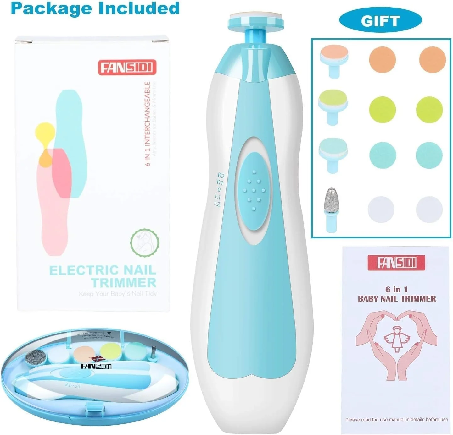 سوهان ناخن برقی کودک ELTERAZONE - ست سوهان ناخن برقی 9 تکه کودک - سوهان ناخن برقی کودک با چراغ - سوهان ناخن برقی کودک برای نوزاد، نوپا و ناخن های بزرگسالان