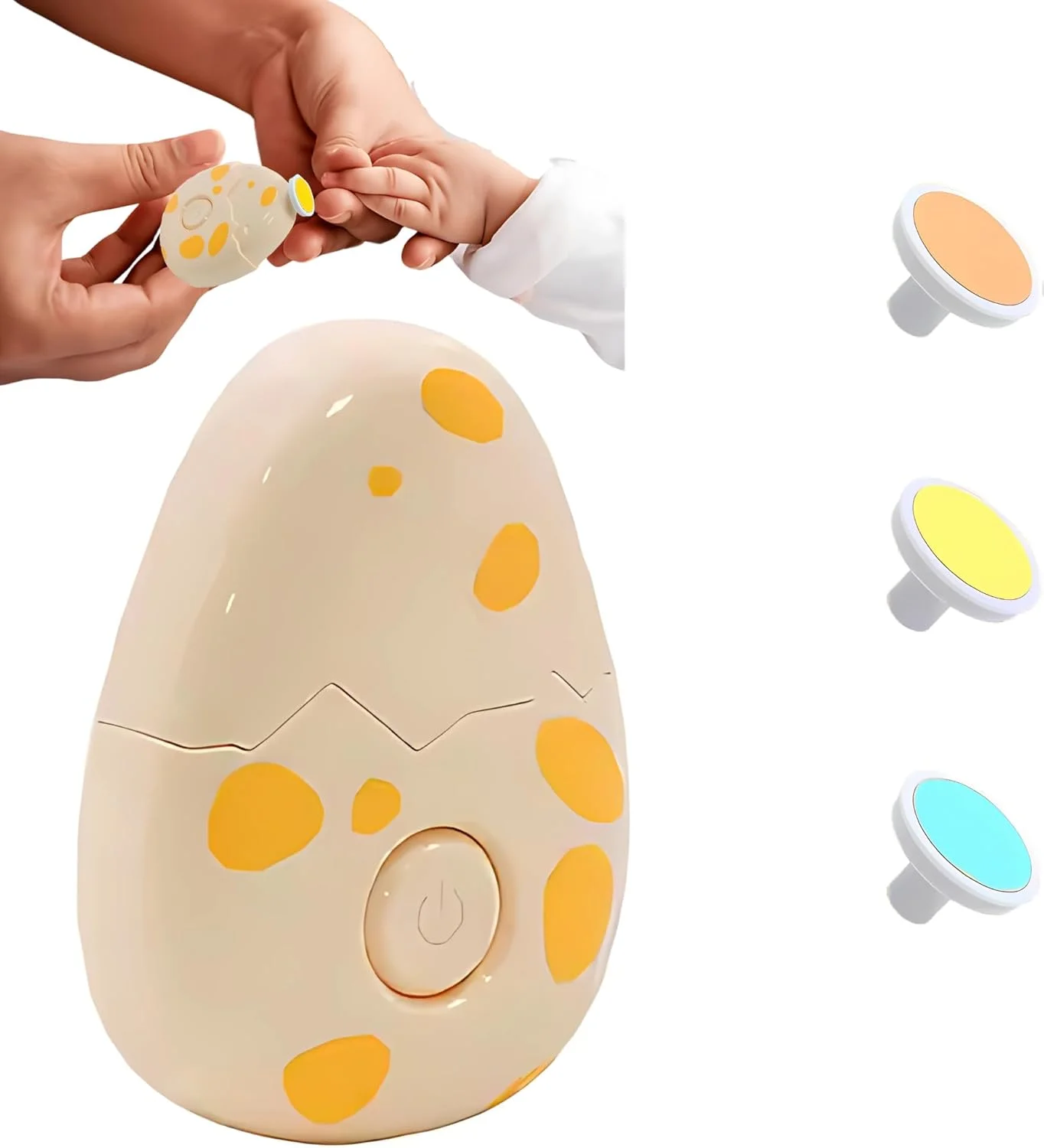 ست سوهان ناخن برقی کودک - ارگونومیک، سوهان ناخن بی صدا با 3 سری سنگ زنی ایمن، طراحی بی خطر برای ناخن های دست و پای نوزادان، طرح تخم دایناسور (زرد)