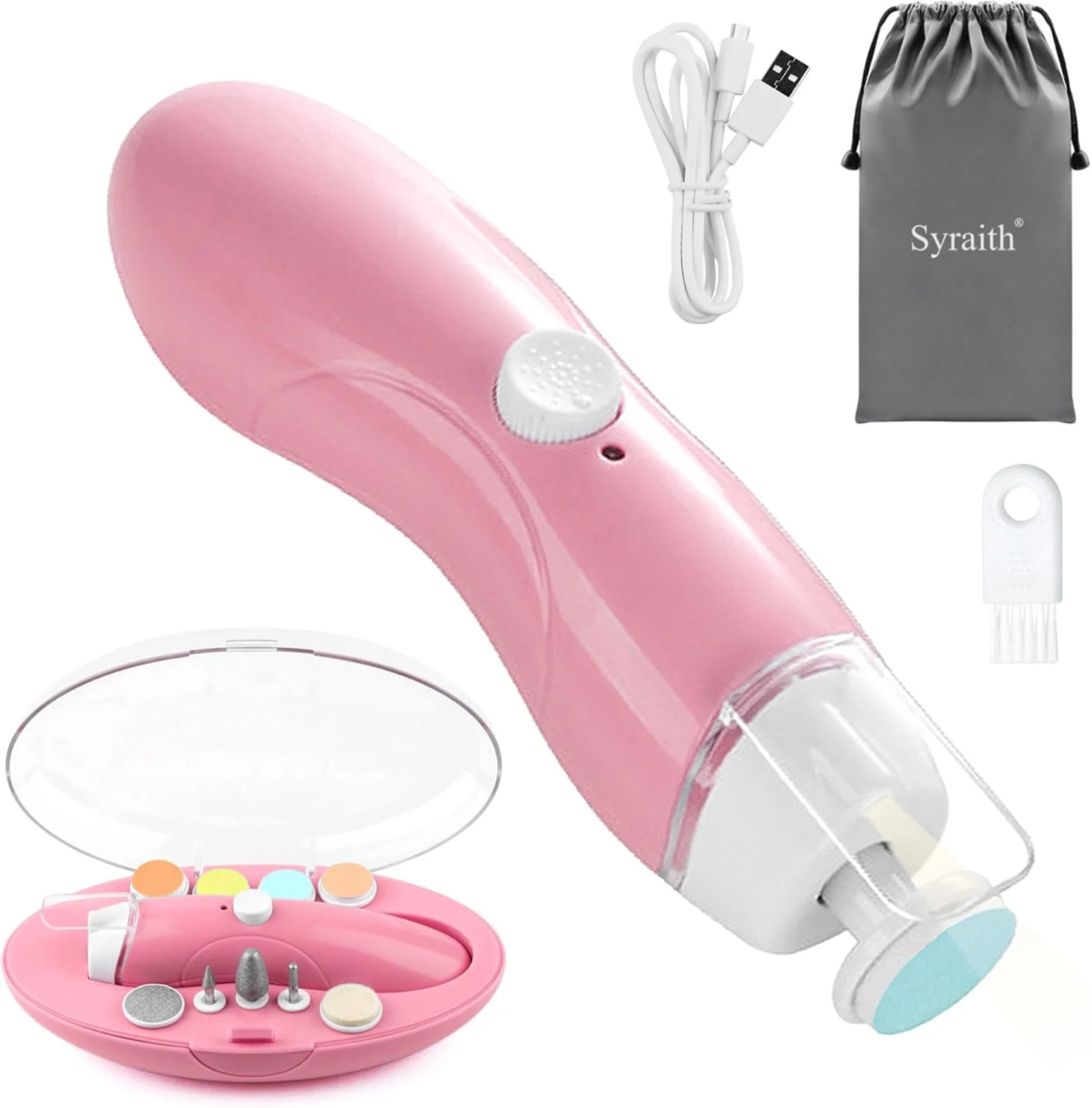 سوهان ناخن برقی کودک، سوهان ناخن کودک Syraith، ست ناخن گیر 9 در 1 کودک، تنظیم سرعت رایگان و چراغ های LED، سوهان ناخن برقی قابل شارژ برای کودکان نوپا یا بزرگسالان