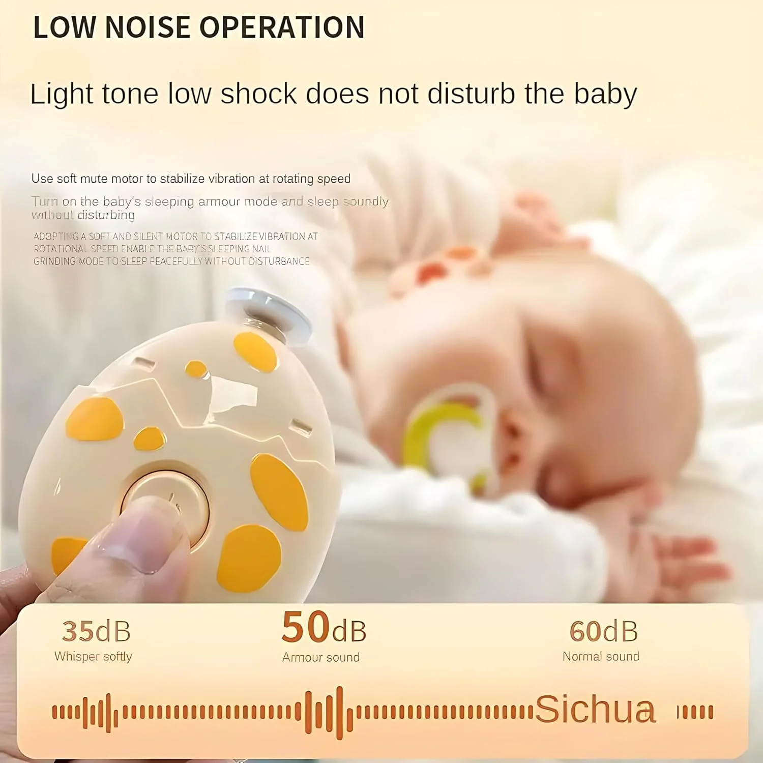 ست سوهان ناخن برقی کودک - ارگونومیک، سوهان ناخن بی صدا با 3 سری سنگ زنی ایمن، طراحی بی خطر برای ناخن های دست و پای نوزادان، طرح تخم دایناسور (زرد)