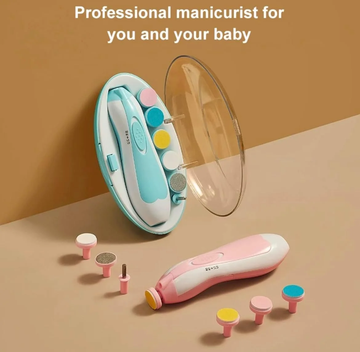 سوهان ناخن برقی چند منظوره کودک Blue Coral 6 در 1، ست ابزار مانیکور و پیرایش ناخن نوزاد (صورتی)